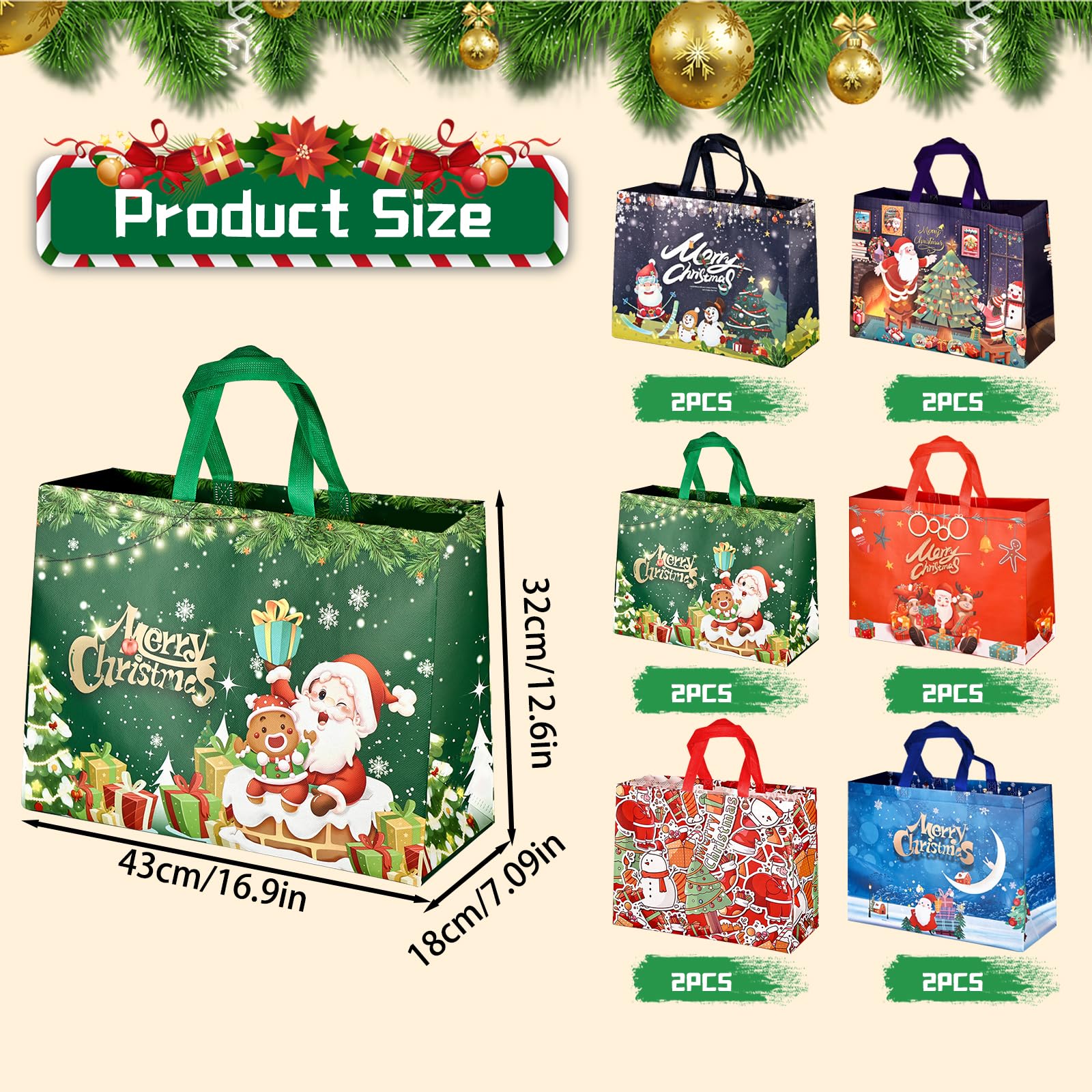TAIXING 12 Pack Extra Large Christmas Bags for Gift Reusable Christmas Tote Bags - Image 2