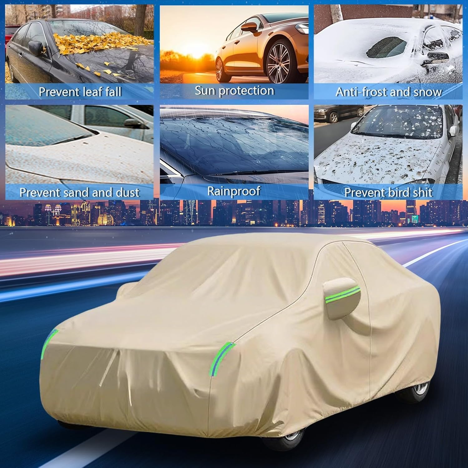 Waterproof Car Cover, for Buick Rainier (2004-2007), All Weather Full Car Cover Snowproof Windproof Sun Dust UV Protection, Beige