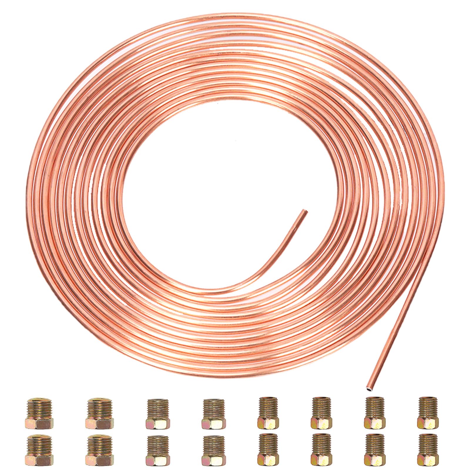 Swpeet 17Pz in Set Rame Rivestito 25 ft 3/16" Kit Tubo Linea Freno, Include 16 Raccordi, Completo Freno di Ricambio o Tubo Carburante, Facile Piegare a Mano (0.028) Spessore Parete, Filo SAE