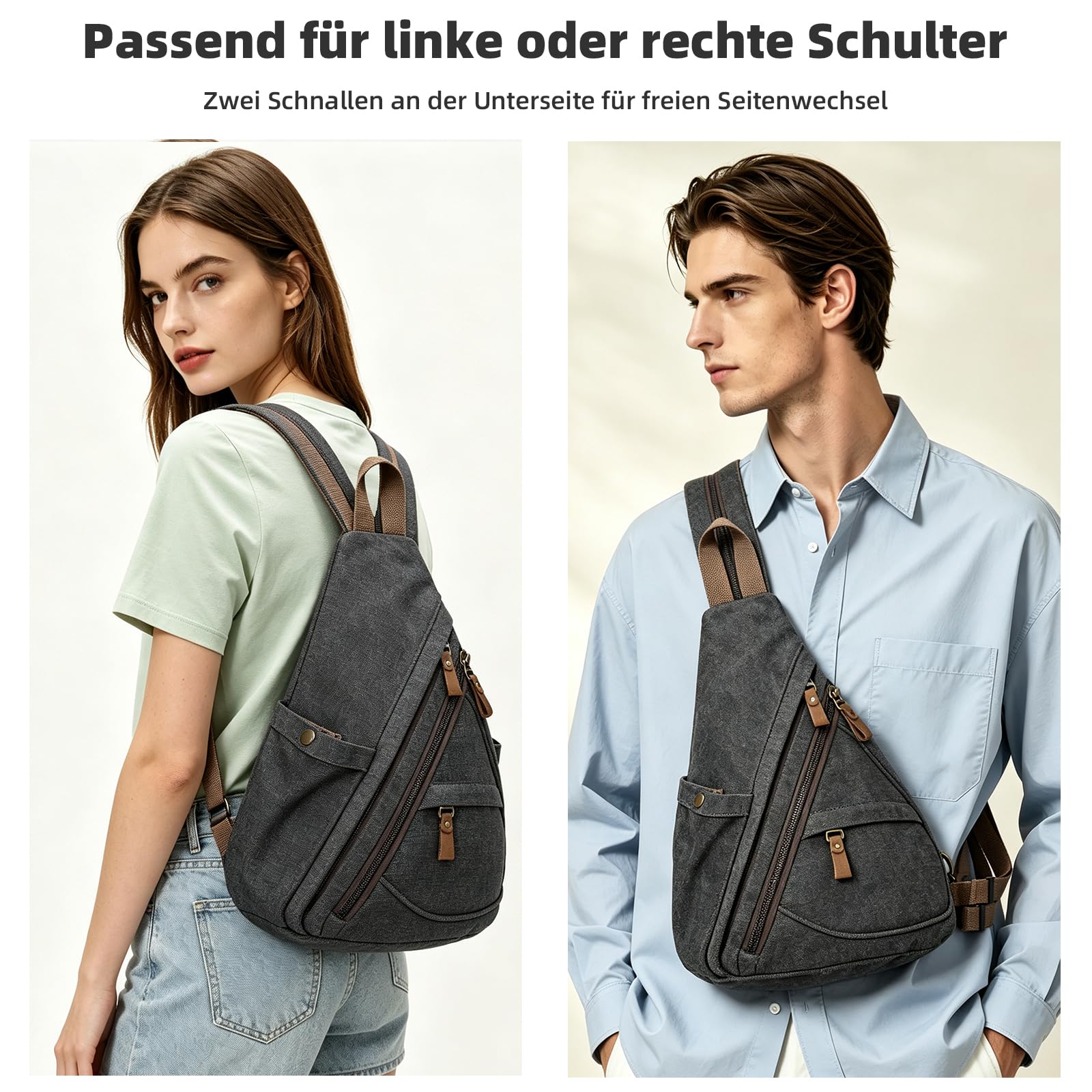 KL928 Canvas - Schlingetasche kleiner Crossbody - Rucksack lässiger Schulter - Tagesrucksack für Damen und Herren