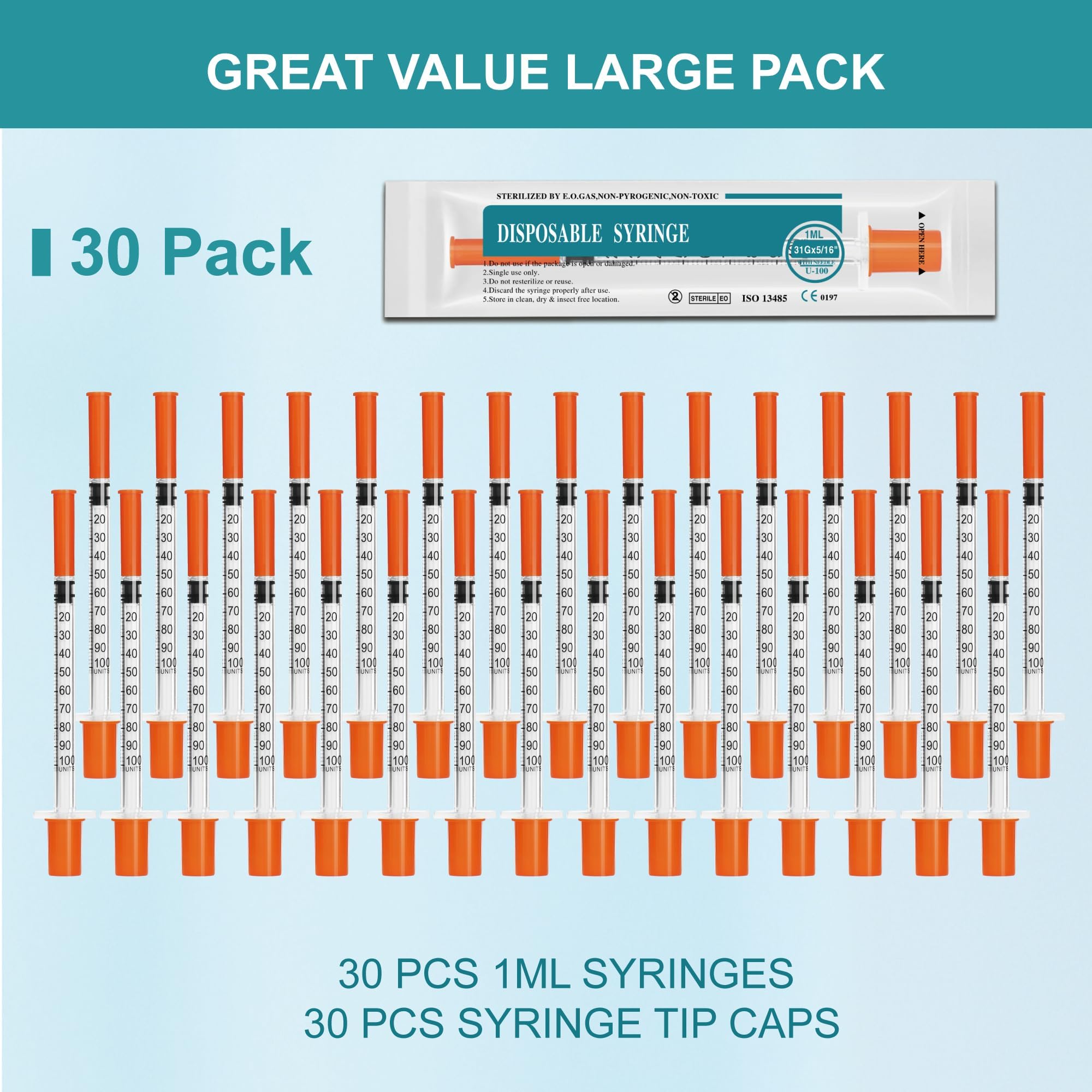 U-100 syringes with needle - 1ml 31G ( 31 gauge ) 5/16 inch syringe — Amazon image 5