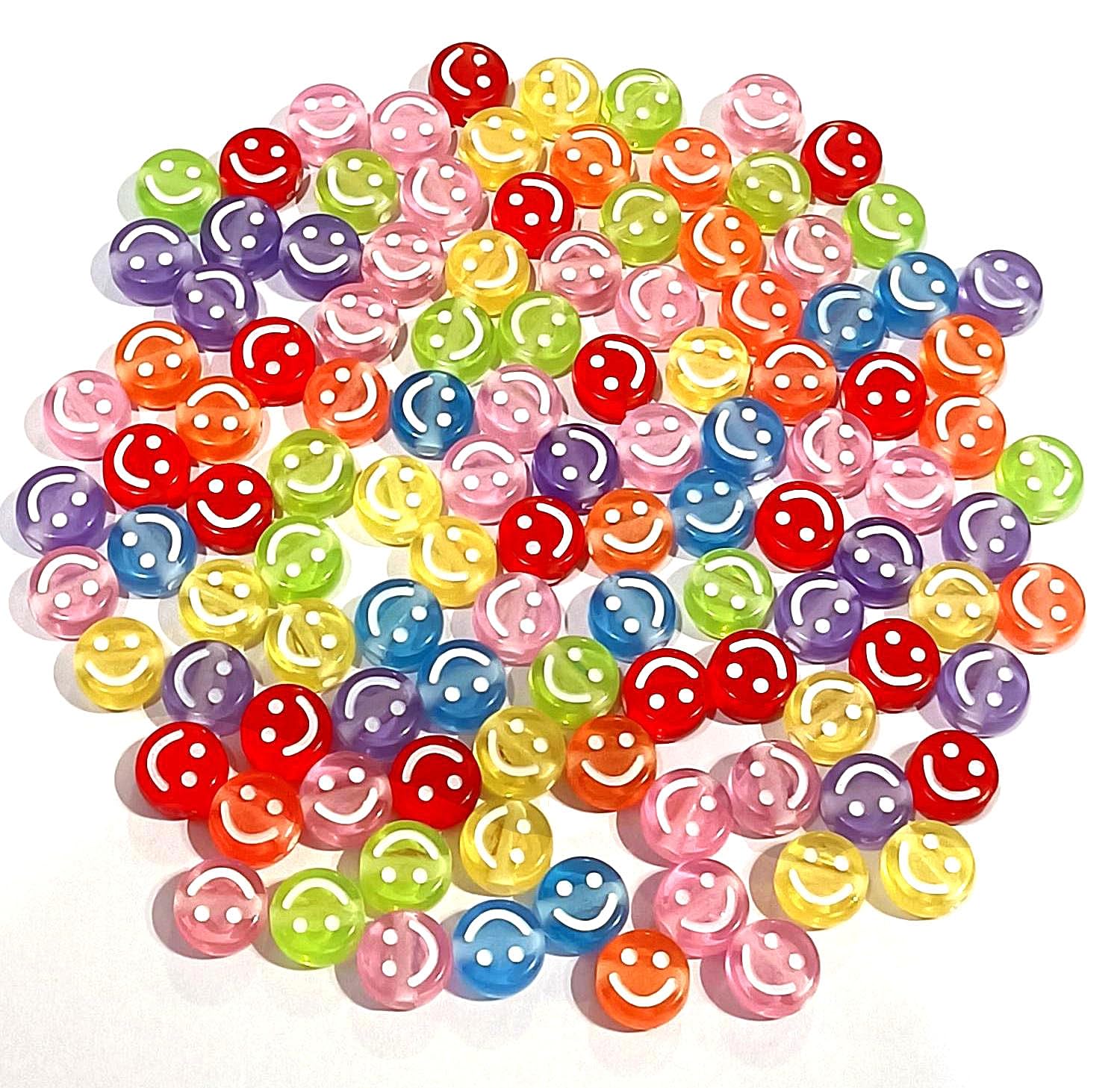200 stuks emoji-rijgkralen, smiley-kralen, smiley-kralen, 7 mm, wit, opak, acrylkralen om te rijgen, knutselkralen voor armbanden, chokers, sieraden of ander handwerk