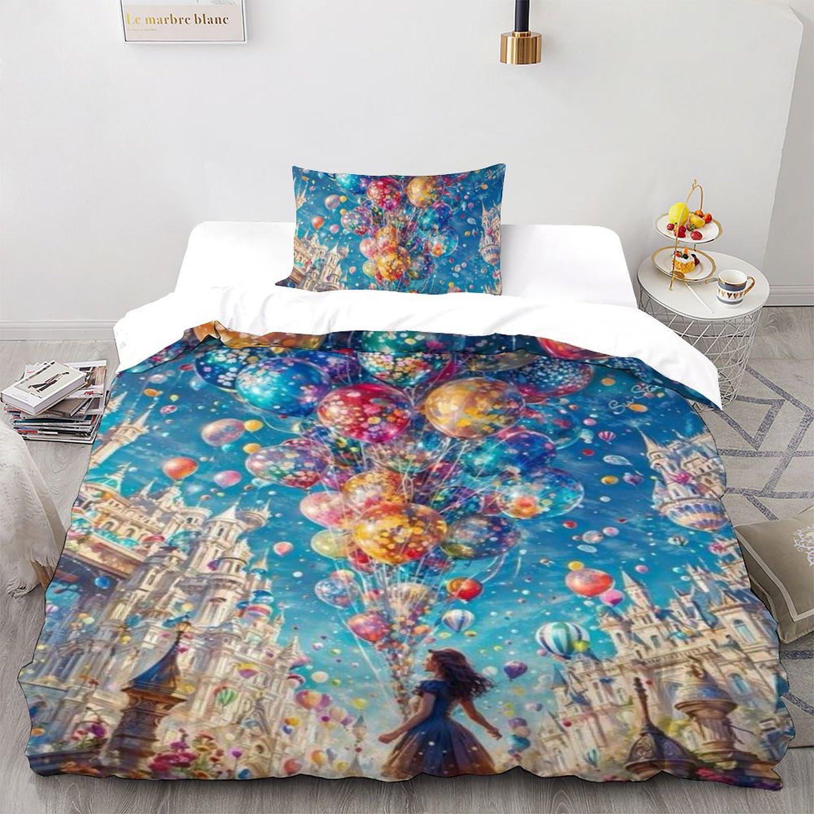 Housse de couette 135x200cm imprimé 3D taies d'oreiller microfibre filles