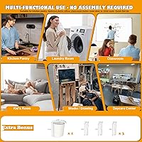 Vista 8 de Foldable Utility Rolling Cart with Wheels No Assembly 3 Tier Metal Rolling Cart with Cup and Hooks Heavy Duty Mesh Storage Baskets Rack Folding