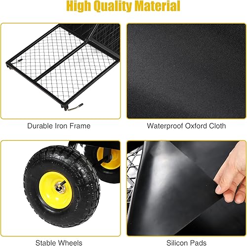 Miniatura 9 de Stonehomy Carrito de jardín de acero de malla de 550 libras de capacidad, carrito de jardinería resistente con ruedas y lados extraíbles para