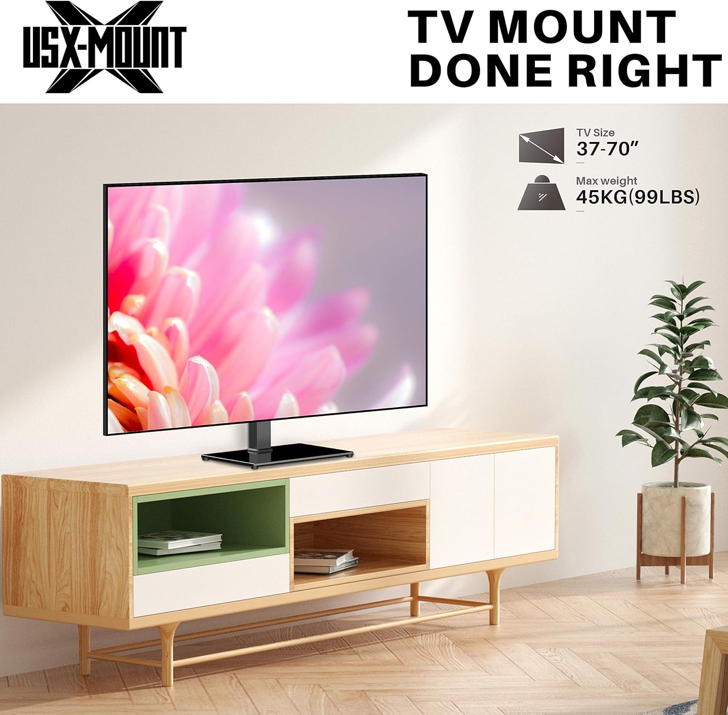 USX MOUNT Swivel Universal TV Stand/Base Table Top for Most 37-70inch LCD TVs-Height Adjustable TV Stand with Tempered Glass Base and Cable Management, Holds up to 99lbs, VESA up to 600X400mm : Electronics