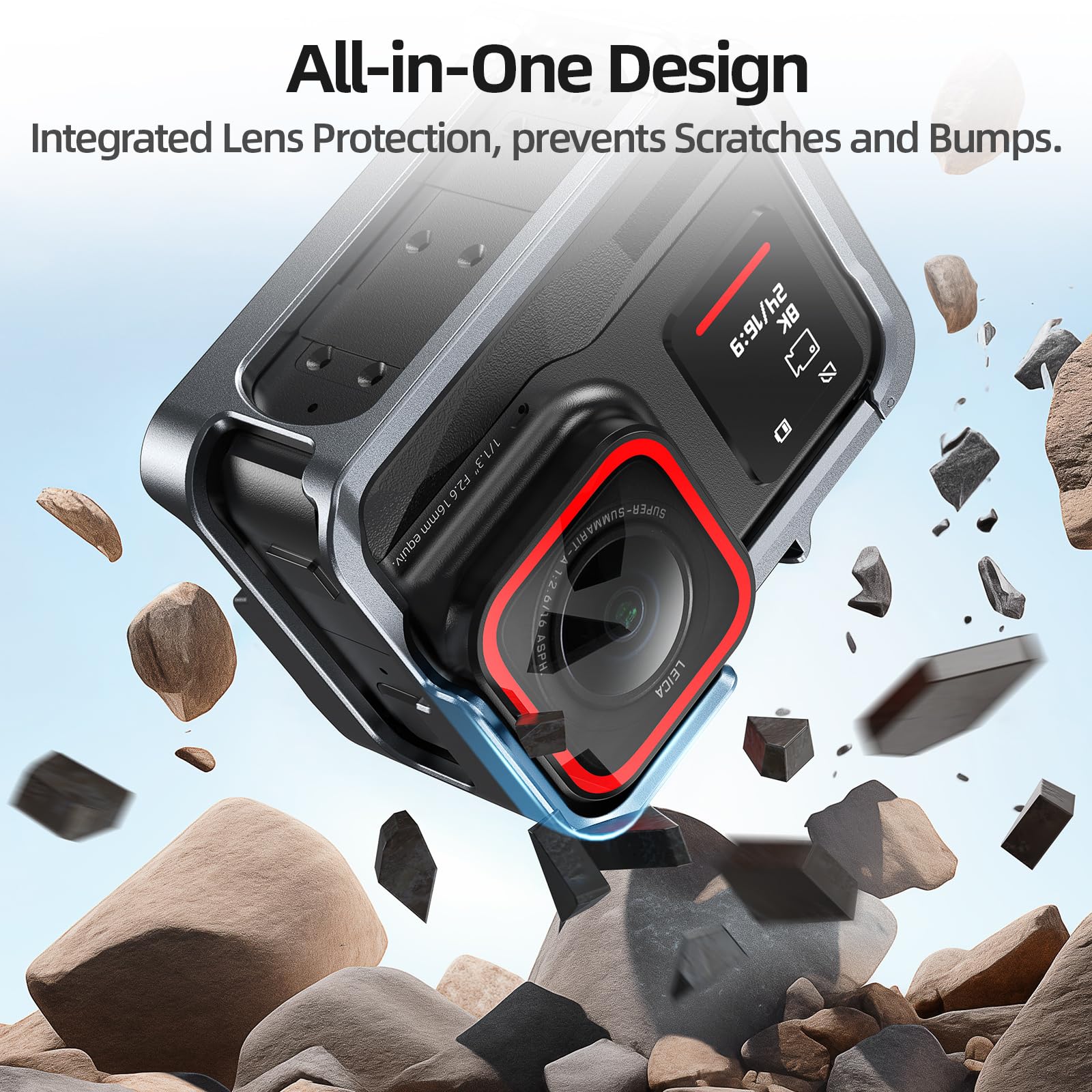 Telaio In Alluminio Per Insta360 Ace/Ace Pro – Gabbia Protettiva Con Copriobiettivo E Attacco Rapido 1/4