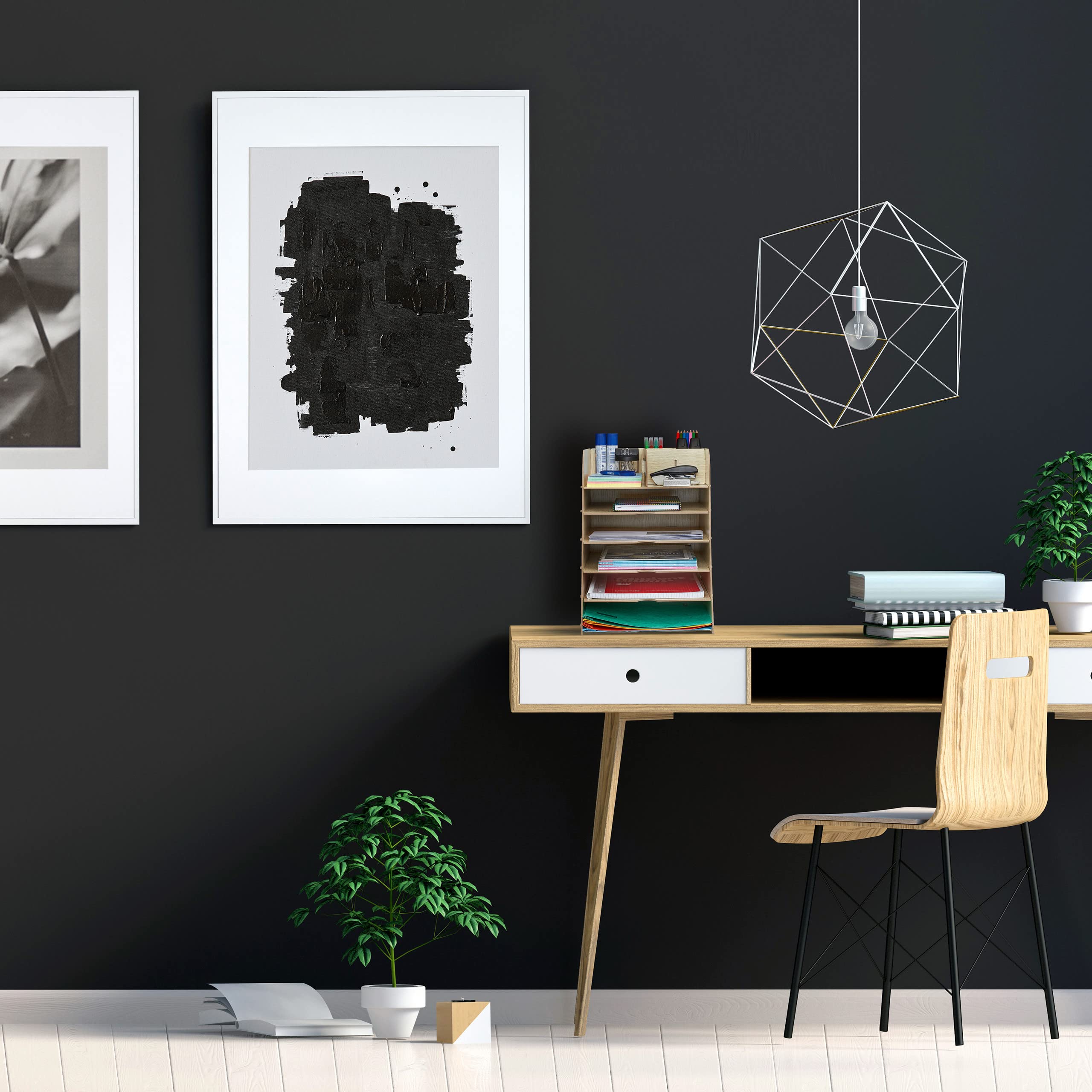 Relaxdays Organizer da Scrivania, Portapenne e Portadocumenti, 12 Scomparti, HLP: 34,5 x 25 x 32 cm, in MDF, Nero