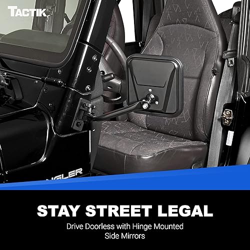 Miniatura 4 de TACTIK Espejos laterales de liberación rápida, cabeza cuadrada, se adapta a Jeep con puertas apagadas o puertas de posventa. Compatible con Jeep
