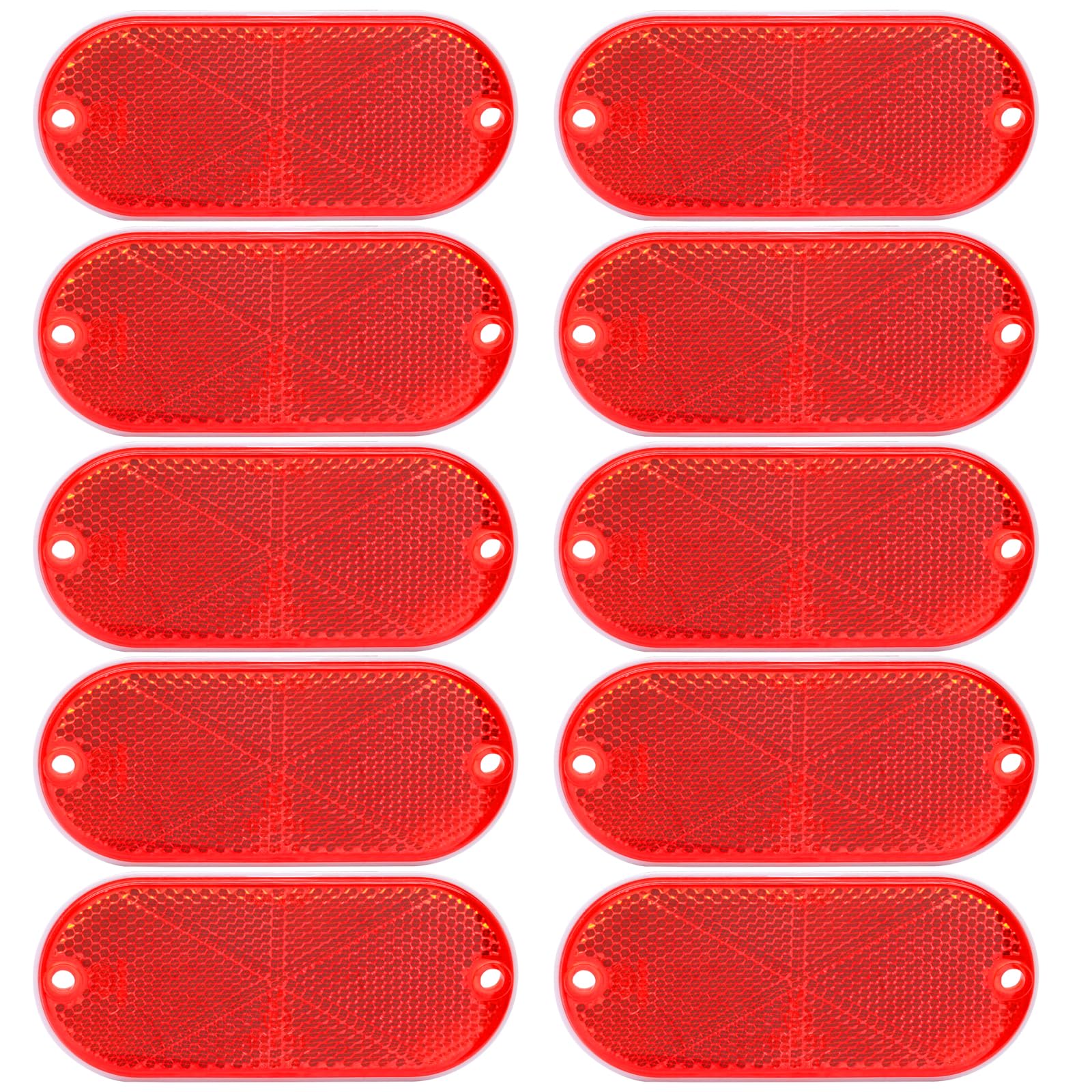 ISDVBUY 10 Pack Oval Reflectors, Self Adhesive Red Reflectors Drill Mount Amber Reflectors, Quick Mount SAE Reflectors for Trailers Driveways