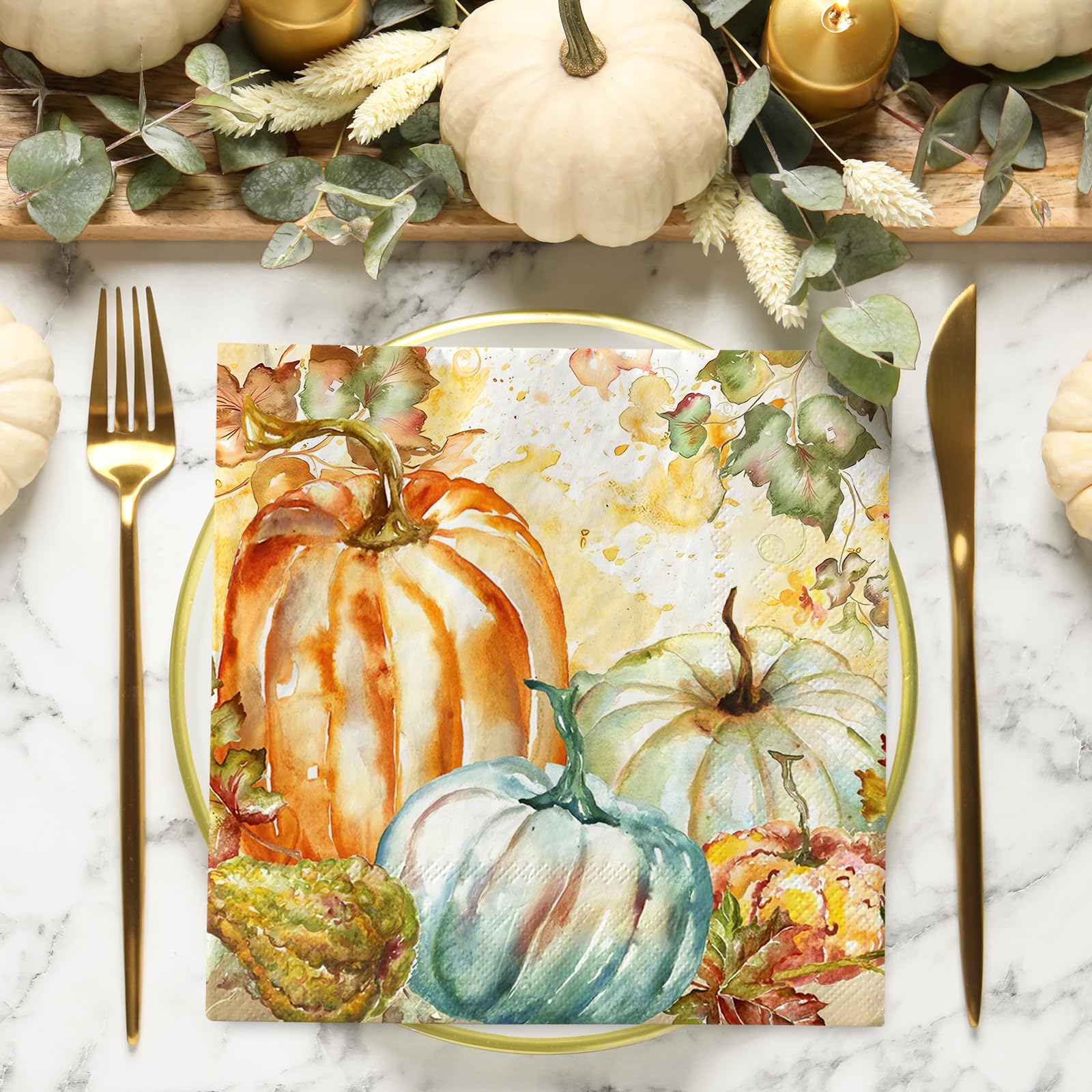 Herbst-Servietten Mit Kürbis & Ahornblättern – 50 Stück, 16,5 X 16,5 Cm, Für Partys & Tischdeko