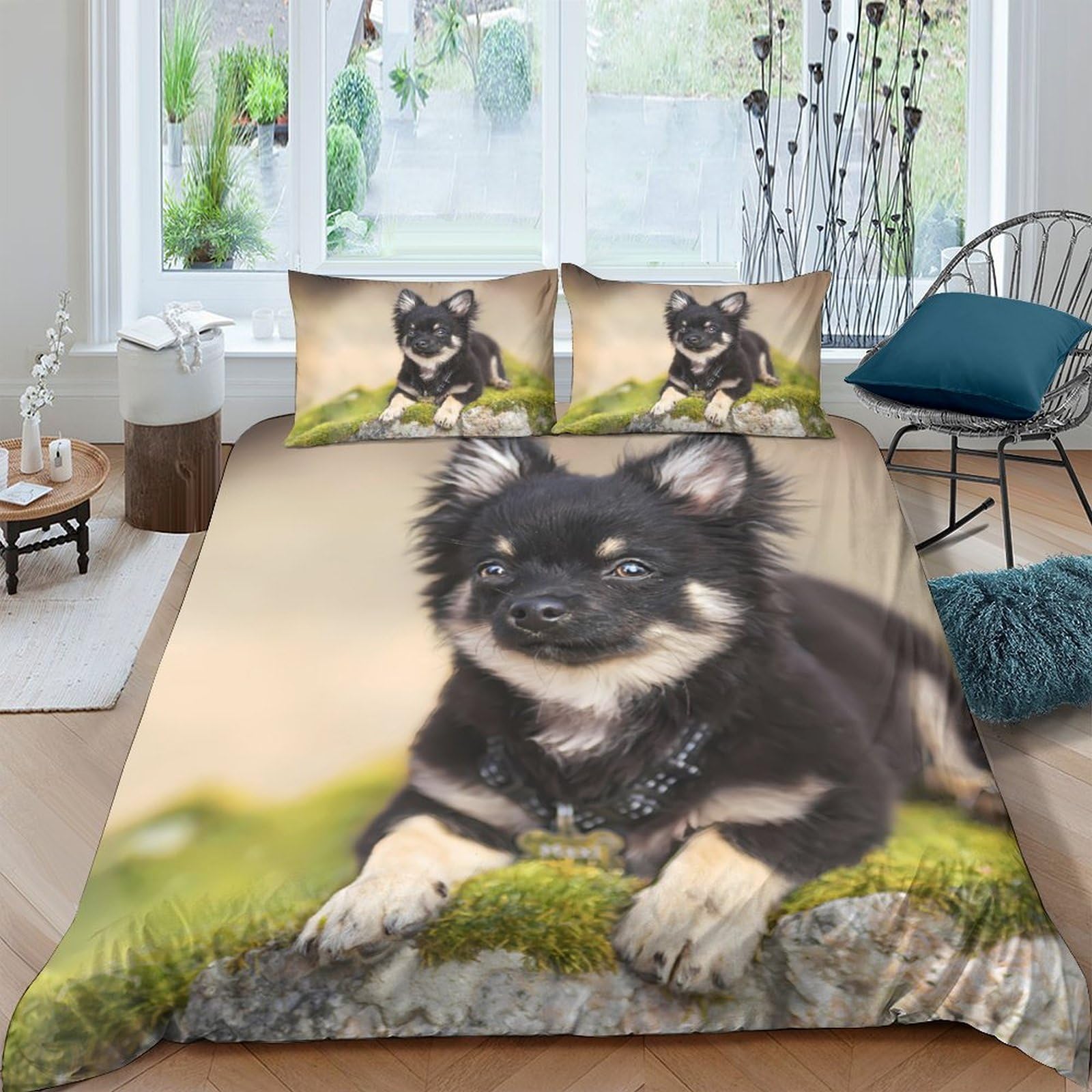 Ctjqhvkz Style-3 3D Printed Black Husky Dog Fitted Sheet Microfiber Soft Anti-Slip Cartoon Puppy Mattress Cover Bedroom Decor Single（135X200cm）