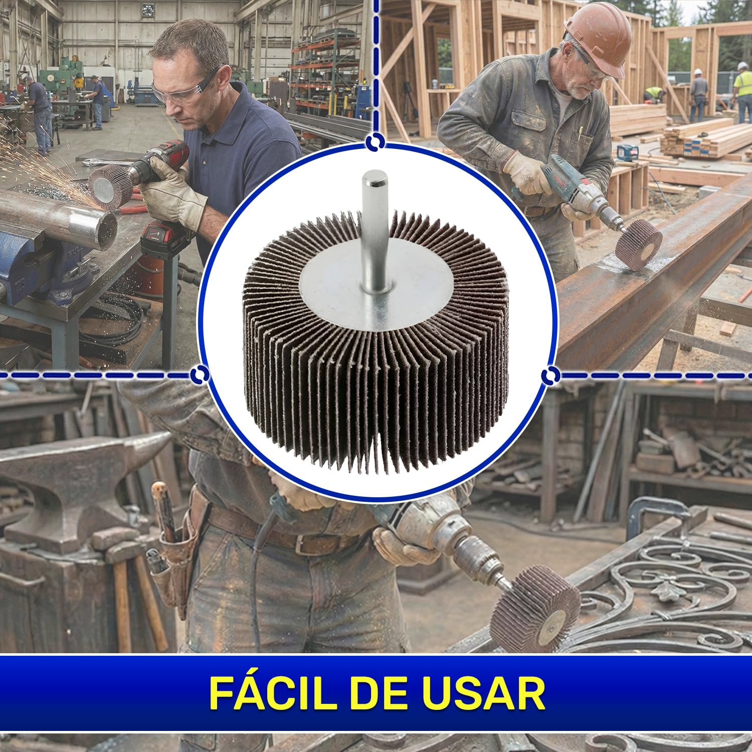 10 Piezas Lija Para Taladro y Amoladora Recta G180 Ø60 x 30 mm - Lija Taladro para Trabajar con Metal con Vástago Ø6 mm - MONTERAL