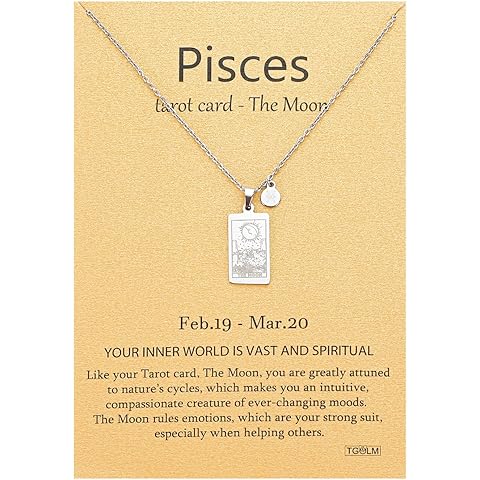 14k Gold Plated Zodiac Sign with Tarot Card Pendant Necklace Birthday Gift for Women