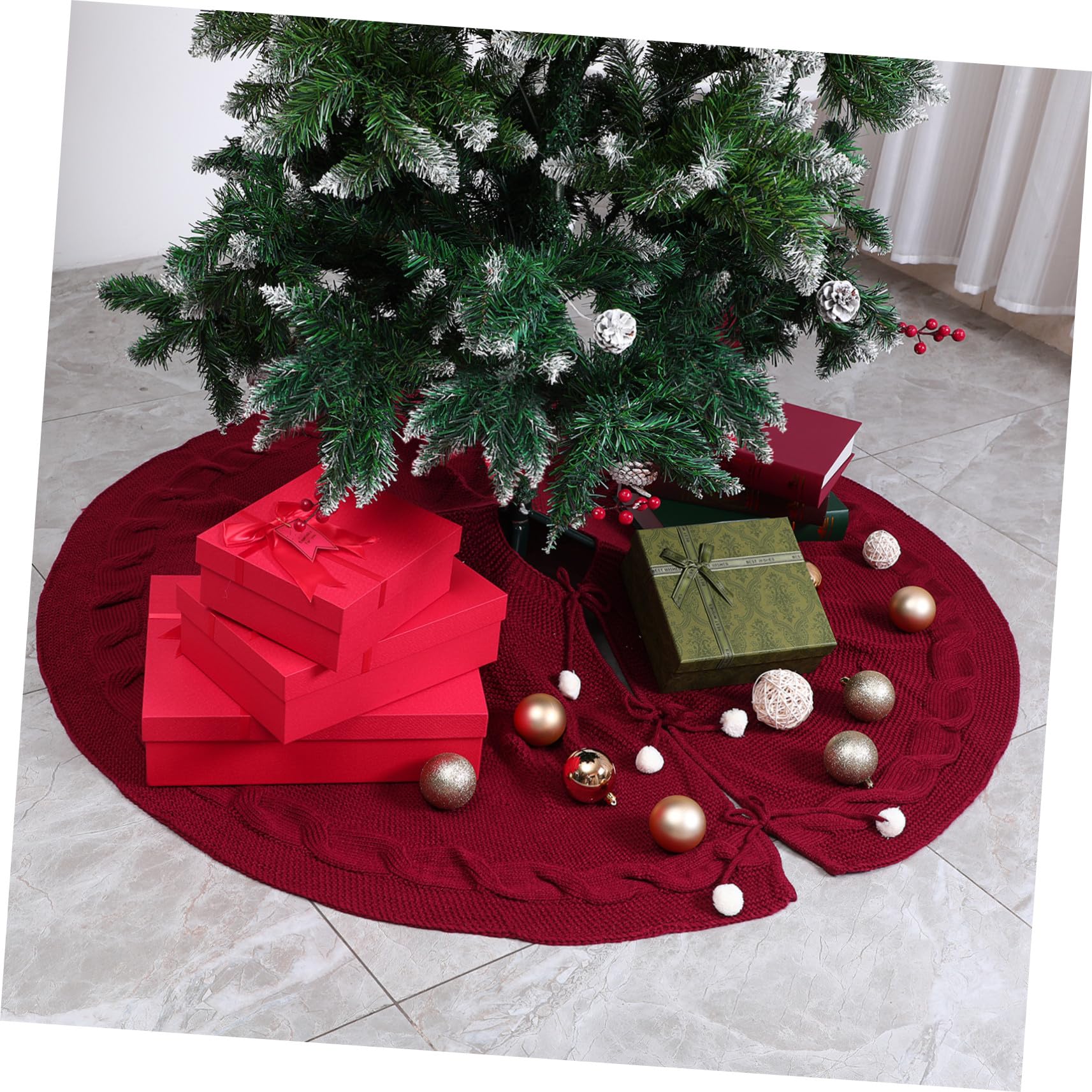 Weihnachtsbaumrock Imitation Gestrickte Wolle Rot 120cm Weihnachtsbaumschürze Weihnachtsdeko Für Zuhause Und Geschäft