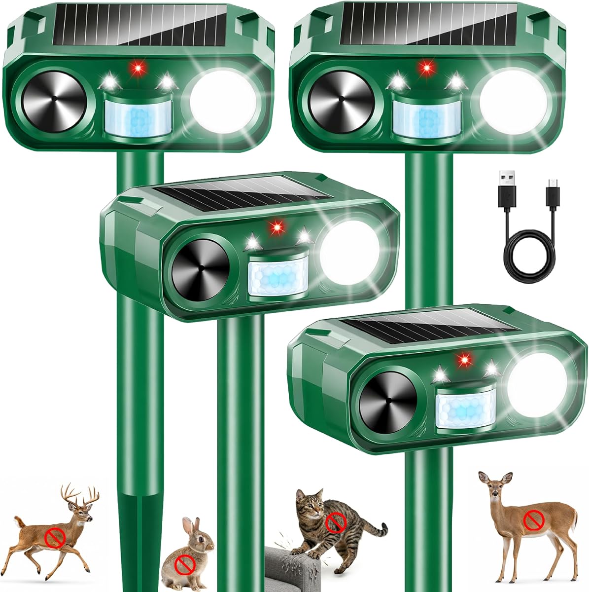 2026 Sonic Fortress Pro Deer Repellent Devices Solar Ultrasonic Animal Repellent with Motion Sensor&Flash Light,Cat Repellent Outdoor for Garden,Rabbit Repellent for Plants,Vegetables Yard