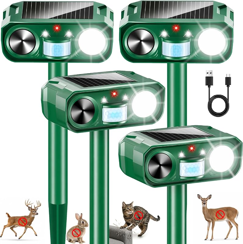 2026 Sonic Fortress Pro Deer Repellent Devices Solar Ultrasonic Animal Repellent with Motion Sensor&Flash Light,Cat Repellent Outdoor for Garden,Rabbit Repellent for Plants,Vegetables Yard