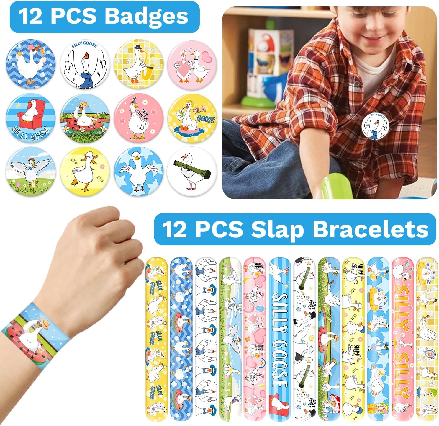 Silly Goose Party Favors, Funny Silly Goose Temporary Tattoos Slap Bracelets Badges Keychains Gift Bags for Silly Goose Birthday Party Decorations Supplies for Classroom Rewards