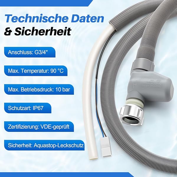 Enhon Manguera de entrada Aquastop para lavavajillas, 1,8 m, con protección contra fugas, compatible con Bosch, Siemens, Neff, Miele, Electrolux, Reemplazo para 00668113/668113 - 4