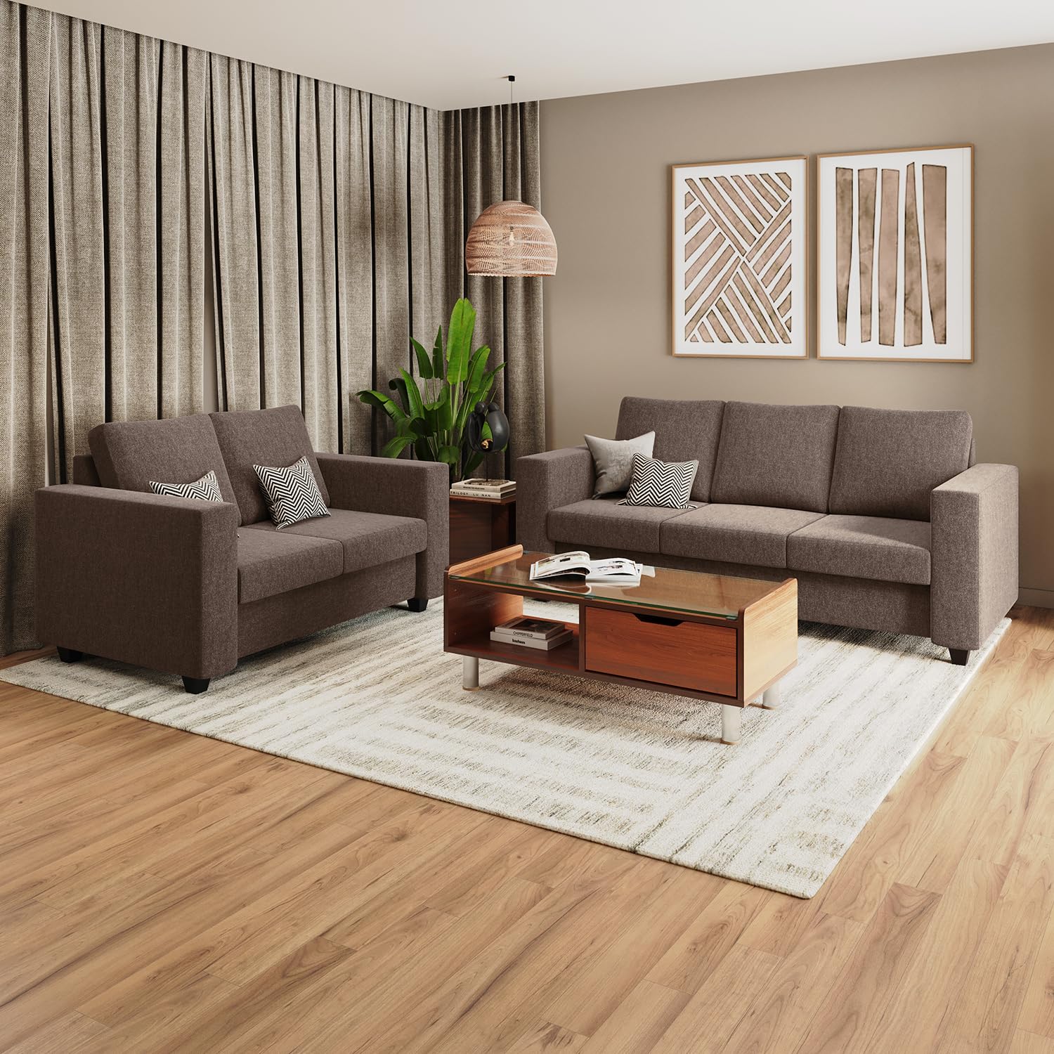 GODREJ INTERIO Sofa Magnate 5 Seater Fabric Sofa Set (3+2) for Living Room, 1-Year Warranty, Solid Wood, Brown-image-35