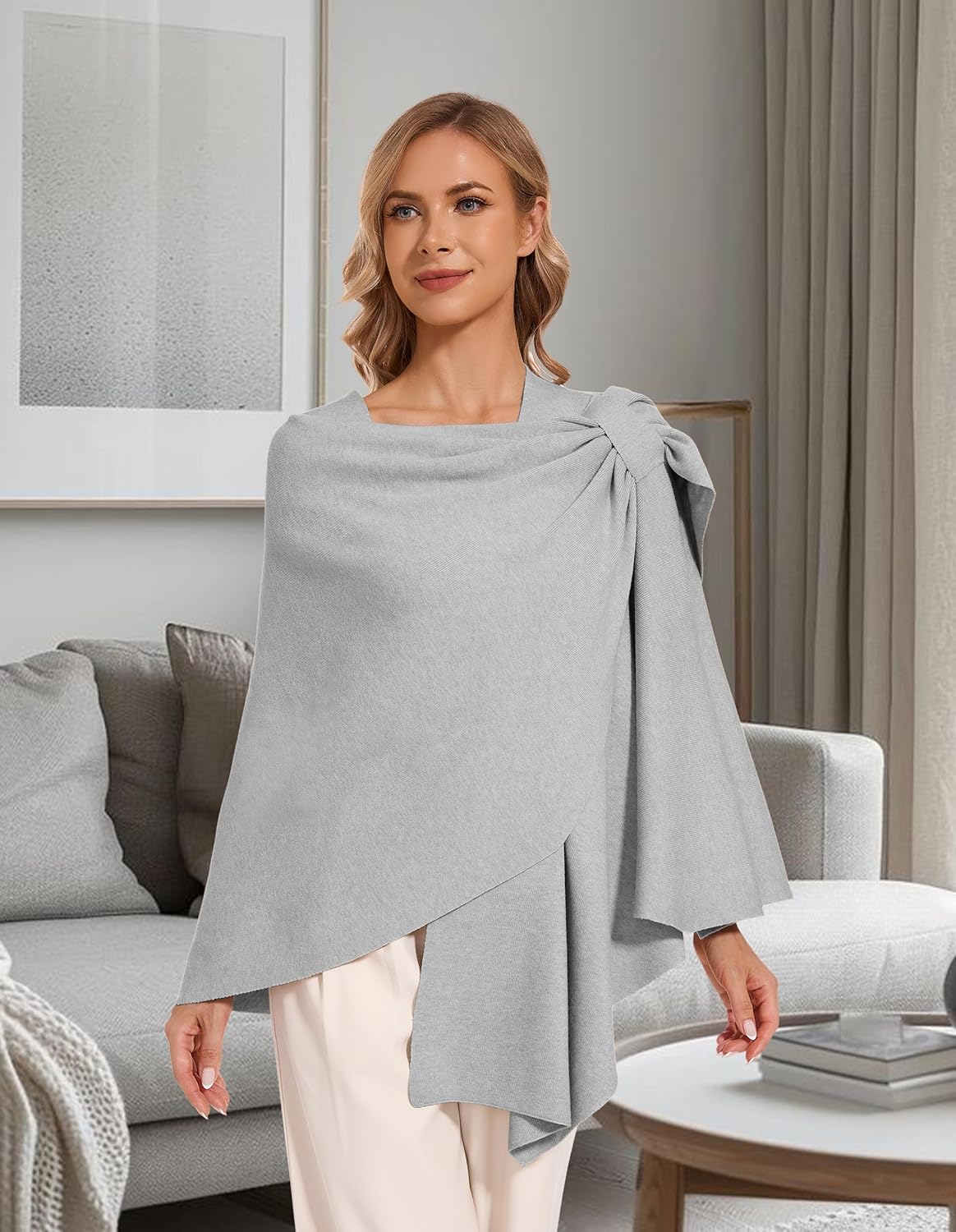 Women's Crossover Shawl Wraps Open Front Poncho Cape Elegant Loop Shawls Travel Shawls for Fall Winter - Image 3