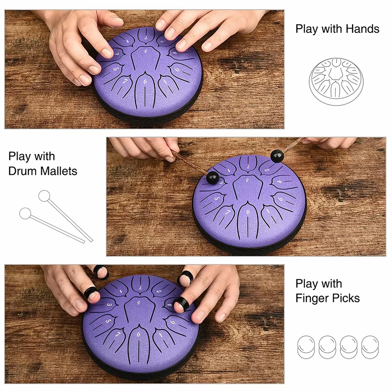 NGARY Tamburo a Lingua d'Acciaio, Mini Tamburo Handpan da 6 Pollici, 11 Note in Re Maggiore con 2 Bacchette E 4 Copridita, Produce Un Suono Pulito Ed Etereo, per Meditazione, Educazione Musicale