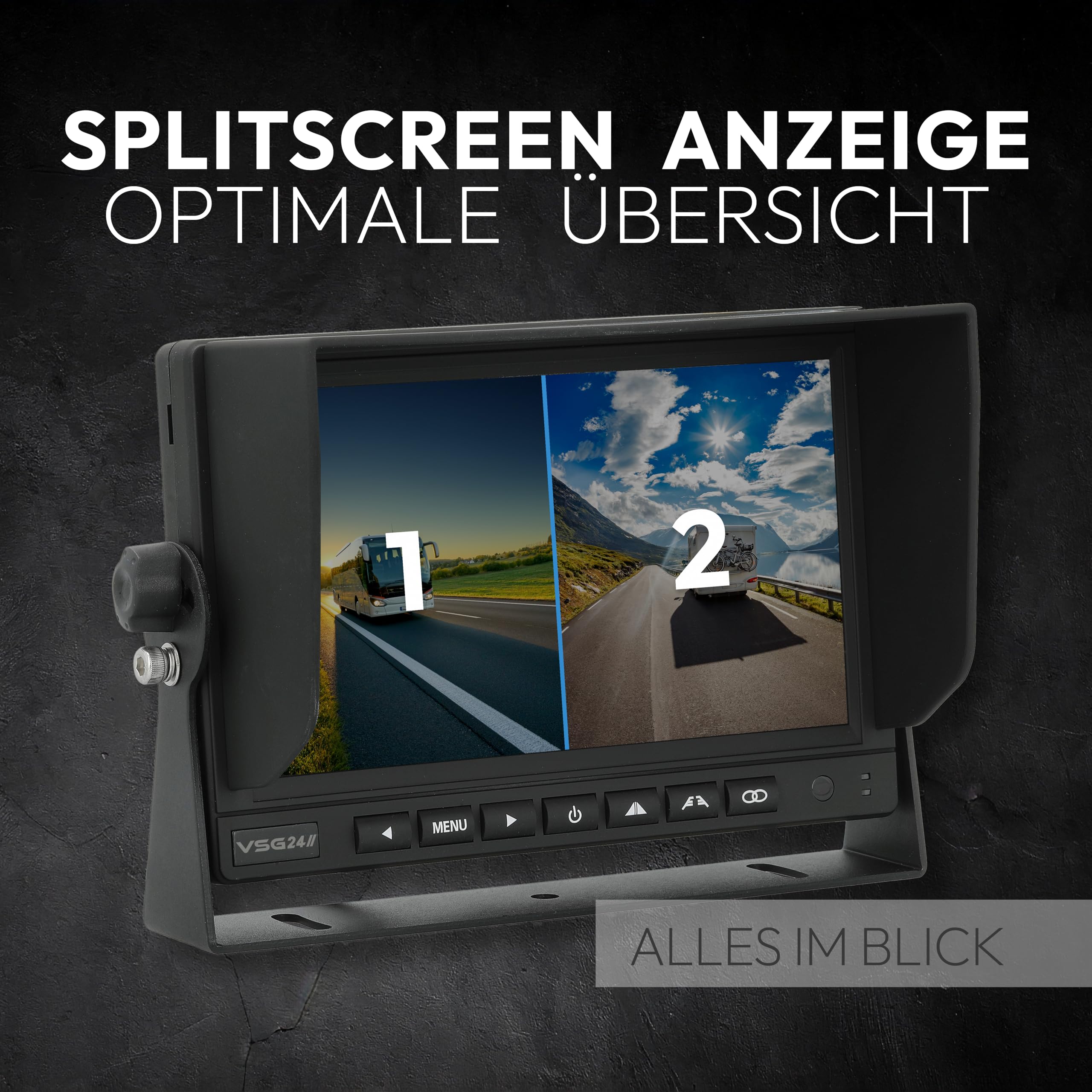 VSG24 7“ Evolution HD Funk Rückfahrsystem für Wohnmobil & LKW, KFZ Set kabellos inkl. Rückfahrkamera + Monitor, einfach zum DIY Nachrüsten 12V-24V, Kamera digital, Auto Rückspiegel Einparkhilfe