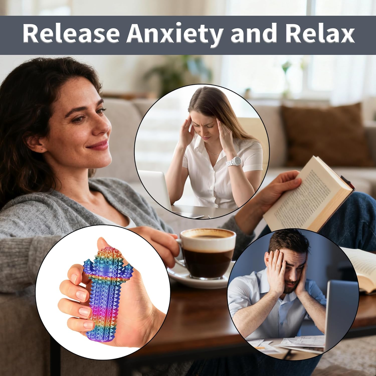 Little Ouchies Cactus Fidget Toy - Pain Stim Toy with Spinning for Anxiety Relief, Spiky Sensory Fidget Toys for Adults Teens, Stress Relief Novelty Gifts,1PCS Colorful