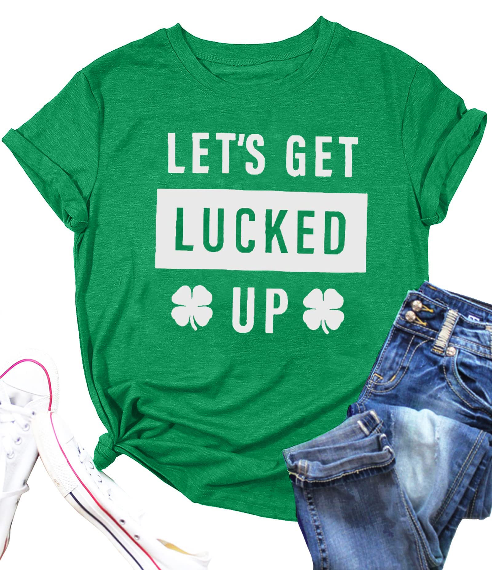 KIMSOONGSt Patrick's Day Shirt Women Shamrock Lucky Graphic Tee Clover Tshirt Holiday Irish Festival Tee Tops