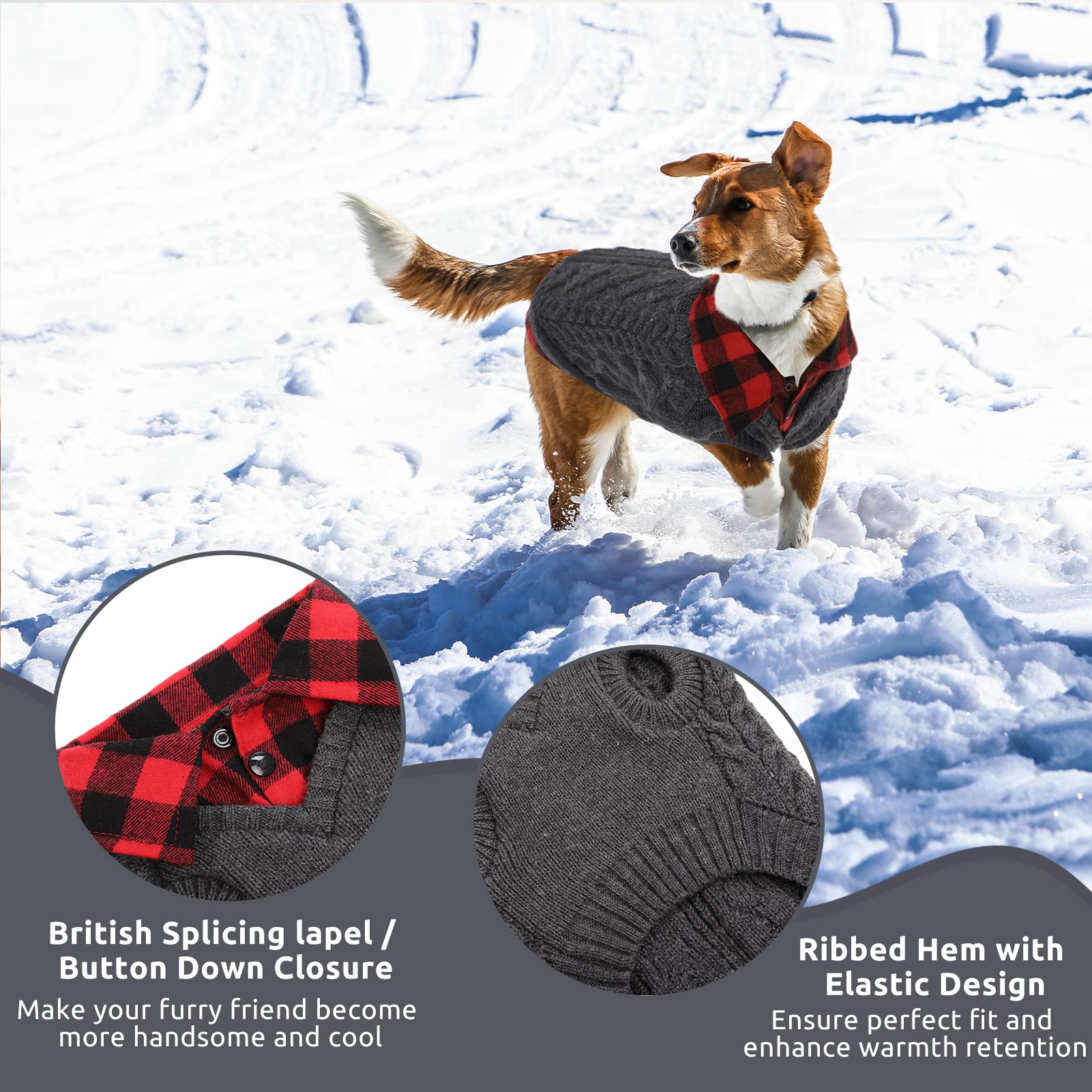 CITÉTOILE Winter Dog Jumper for Dogs Classic British Plaid Shirt Collar - Image 4