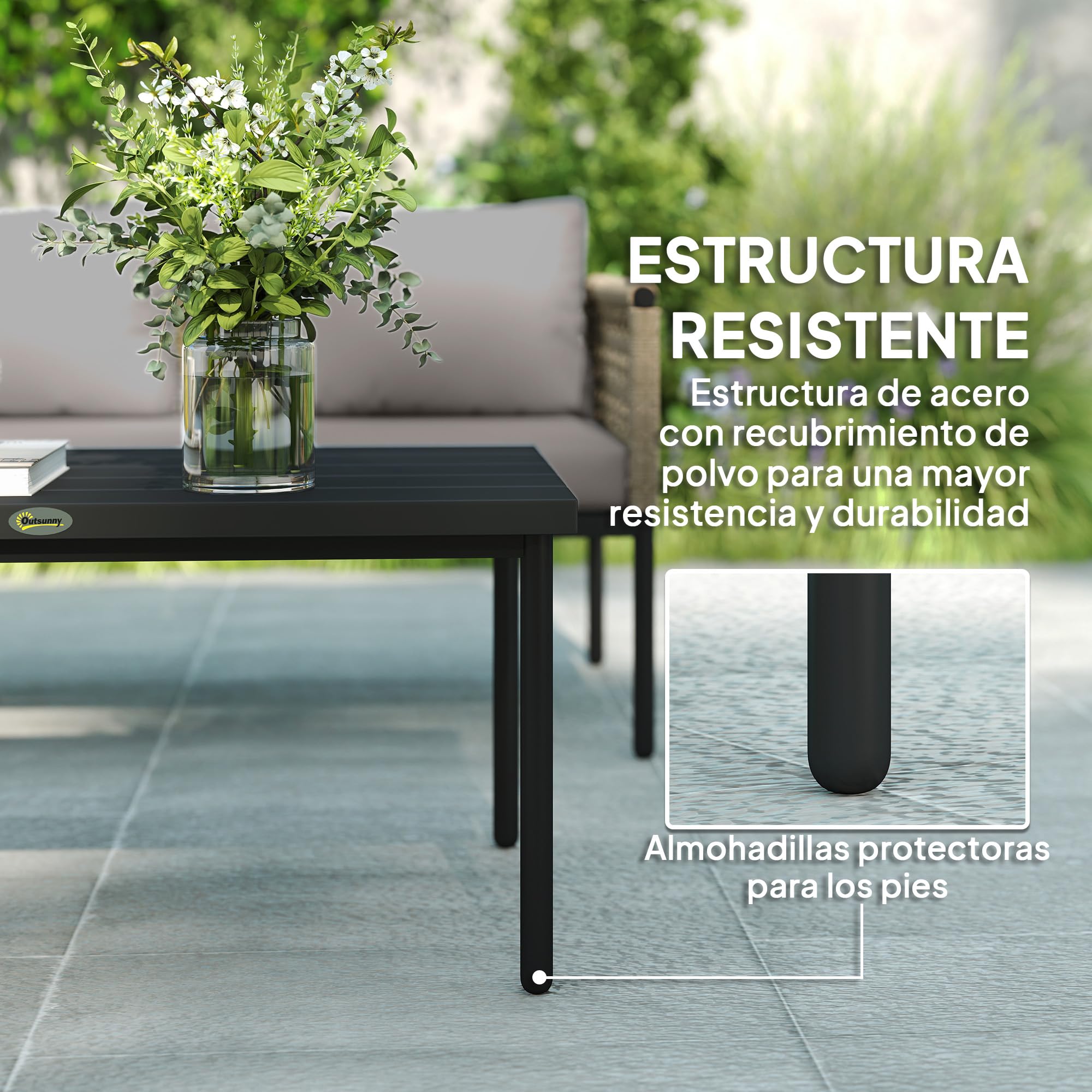 Outsunny Conjunto de Jardín Exterior de Ratán Sintético Natural y Gris | 4 Piezas, Muebles de Jardín Exterior, Incluye 1 Sofá Doble, 2 Sillones, Mesa de Centro con Cojines