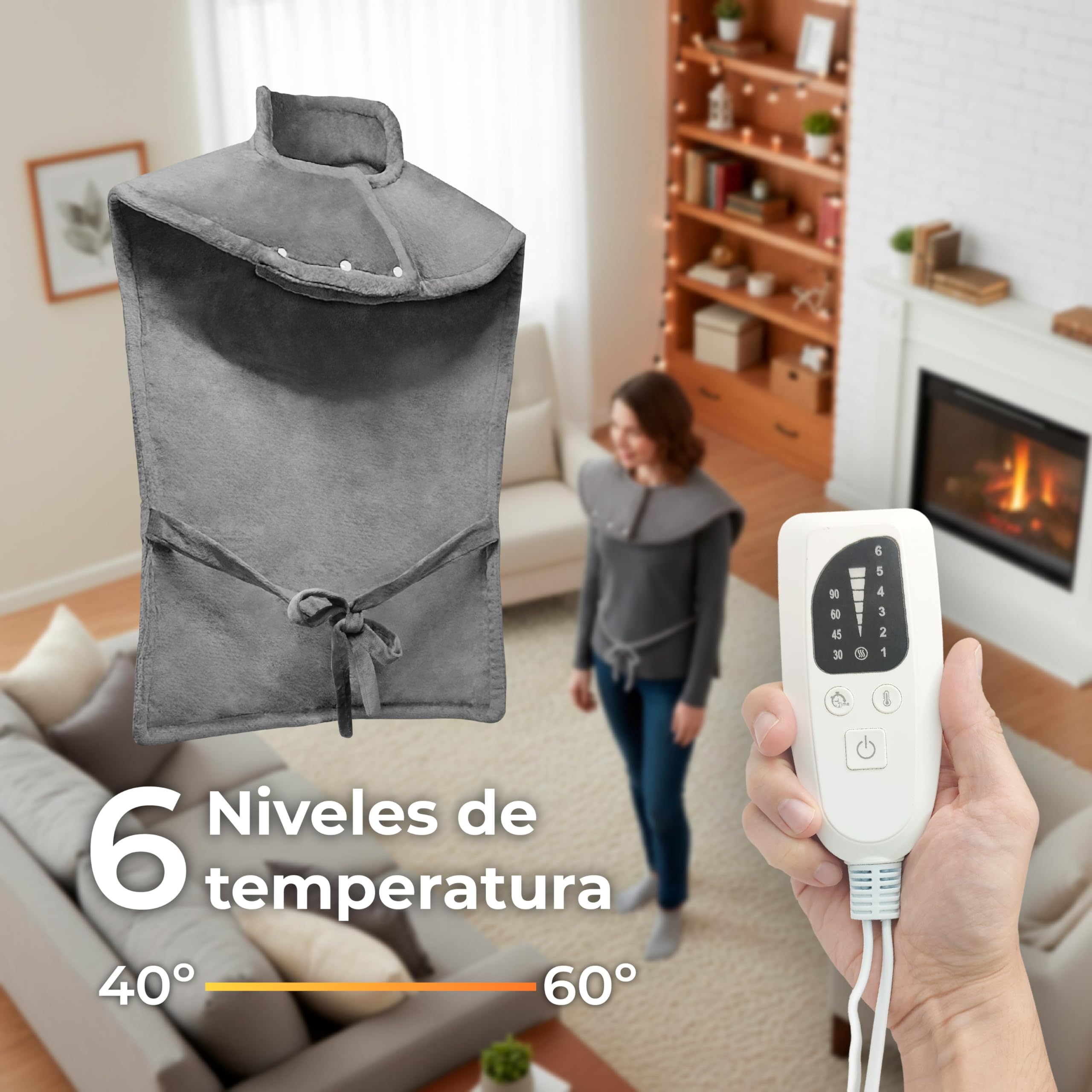 LED ATOMANT 2x Manta Electrica Cuello y Espalda 80x53cm 6 Niveles | Tejido ultrasuave de poliester, Temporizador, Lavable a maquina, Cinturon ajustable
