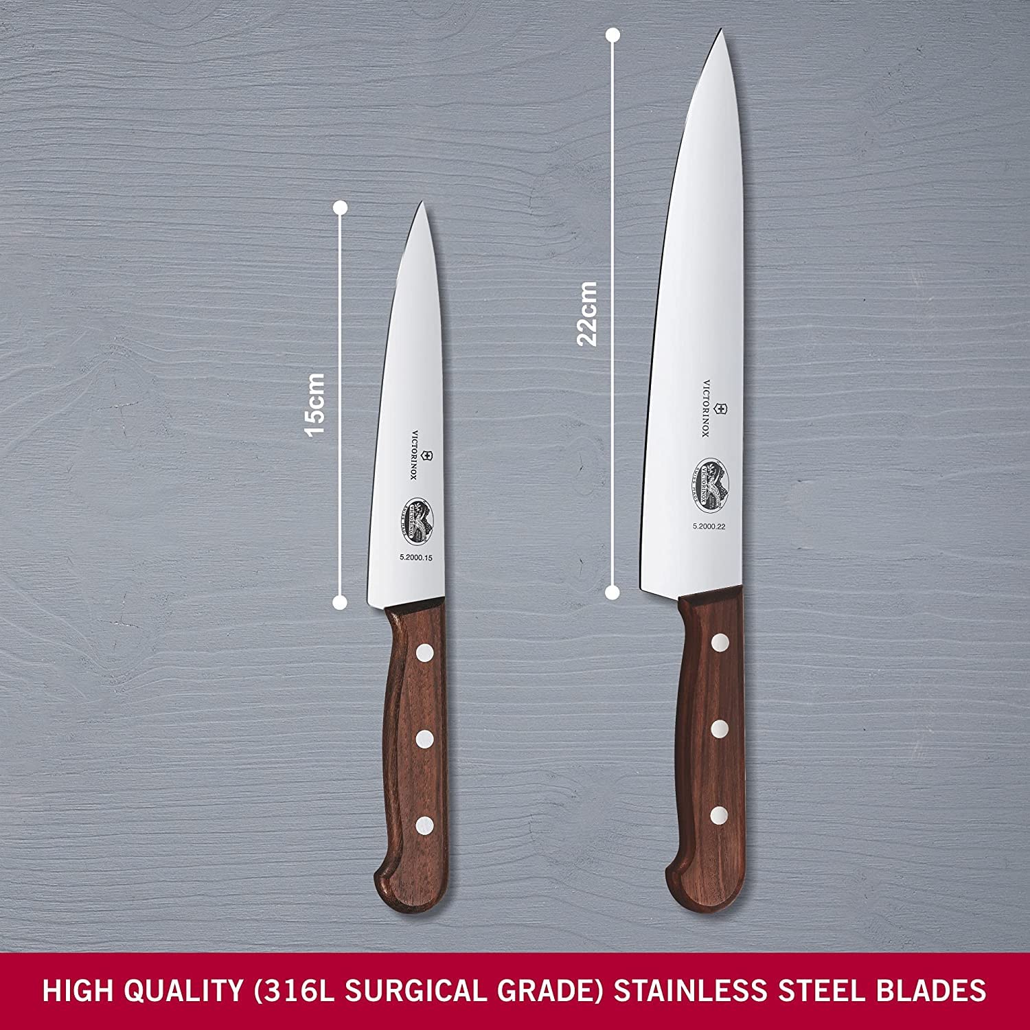 Victorinox, Wood, Profi Tranchier-Set, 2-teilig, gerader Schliff, Extra Scharf, Edler Holzgriff, braun