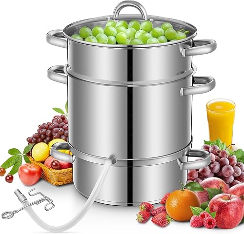 FOHERE Extractor de jugo de vapor de 8.5 cuartos de galón, exprimidor de vapor de acero inoxidable para enlatar frutas y verduras con tapa de