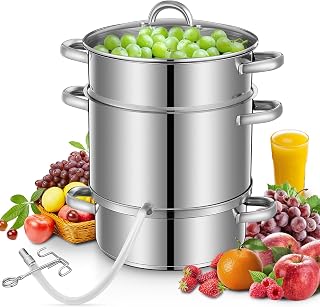 FOHERE 8.5Qt Steam Juice Extractor, Stainless Steel Steam Juicer for Canning Fruit & Vegetables with Glass Lid, Hose, Clamp, Loop Handles, Ideal for Making Fresh Juice, Jelly, and Sauces
