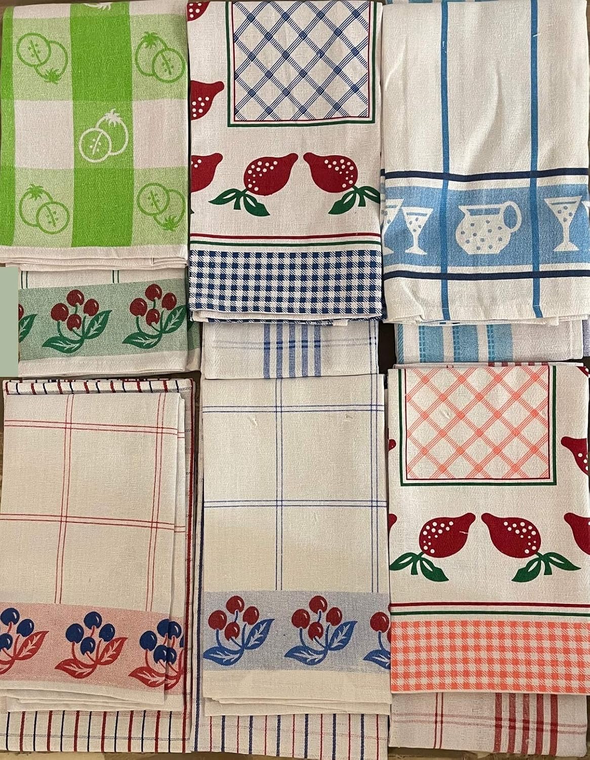 Lot De 6 Torchons De Cuisine En Tissu éponge Côtelé (40,6 X 66,6 Cm, Assortiment Bleu Marine Et Blanc) Absorbants Et Durables Pour Essuyer Les Comptoirs, Dépoussiérer Ou Sécher La Vaisselle