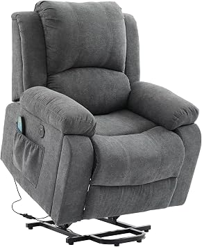 DRIXNO Power Lift Recliner Chair with Heat and Massage, Heavy Duty Fabric, Grey, 90 x 94 x 101cm