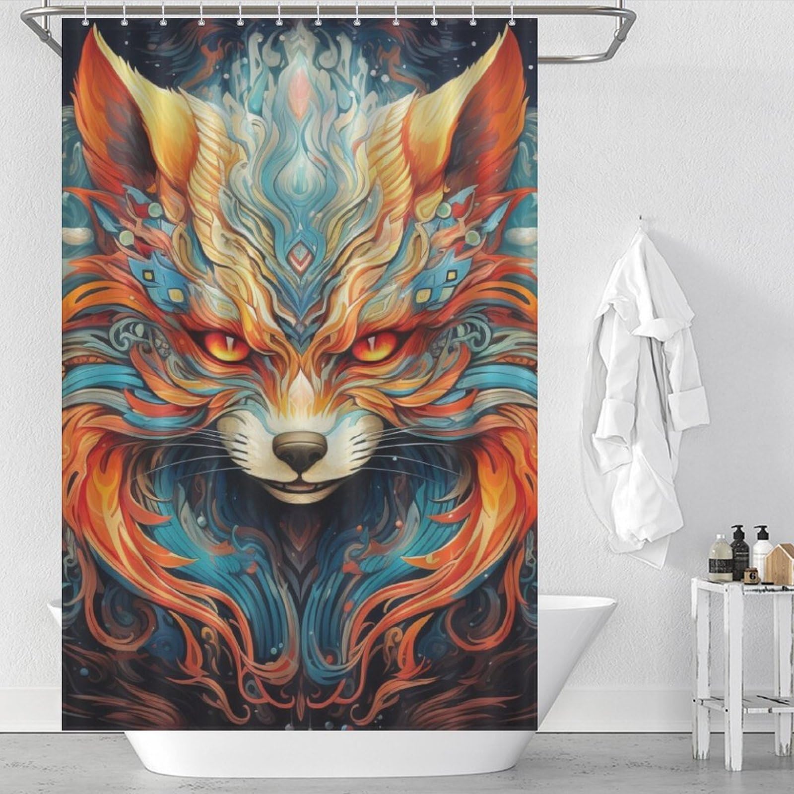 Rideau de douche anti éclaboussures renard en tissu polyester étanche 122x183 cm