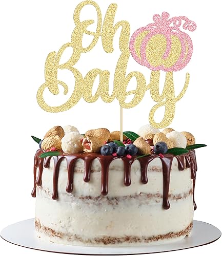 1 decoración de pastel de calabaza Oh Baby con purpurina rosa, decoración de pastel de calabaza pequeña, decoración de otoño para revelación de