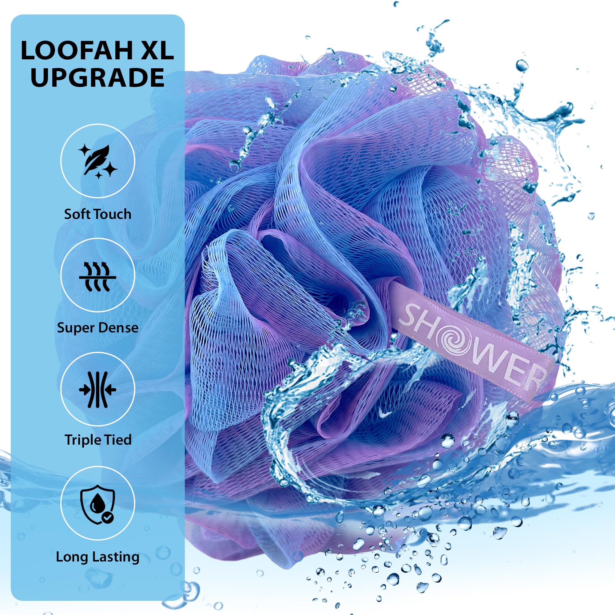 Loofah Gąbka do kąpieli - głęboki zestaw-XL-75 g od bukietu prysznicowego - bardzo duże 4 opakowania, miękka siatka z siatki Luffa Loofa Loufa Puff - złuszczający peeling do ciała dla kobiet i mężczyzn: kojący złuszczacz do twarzy i ciała