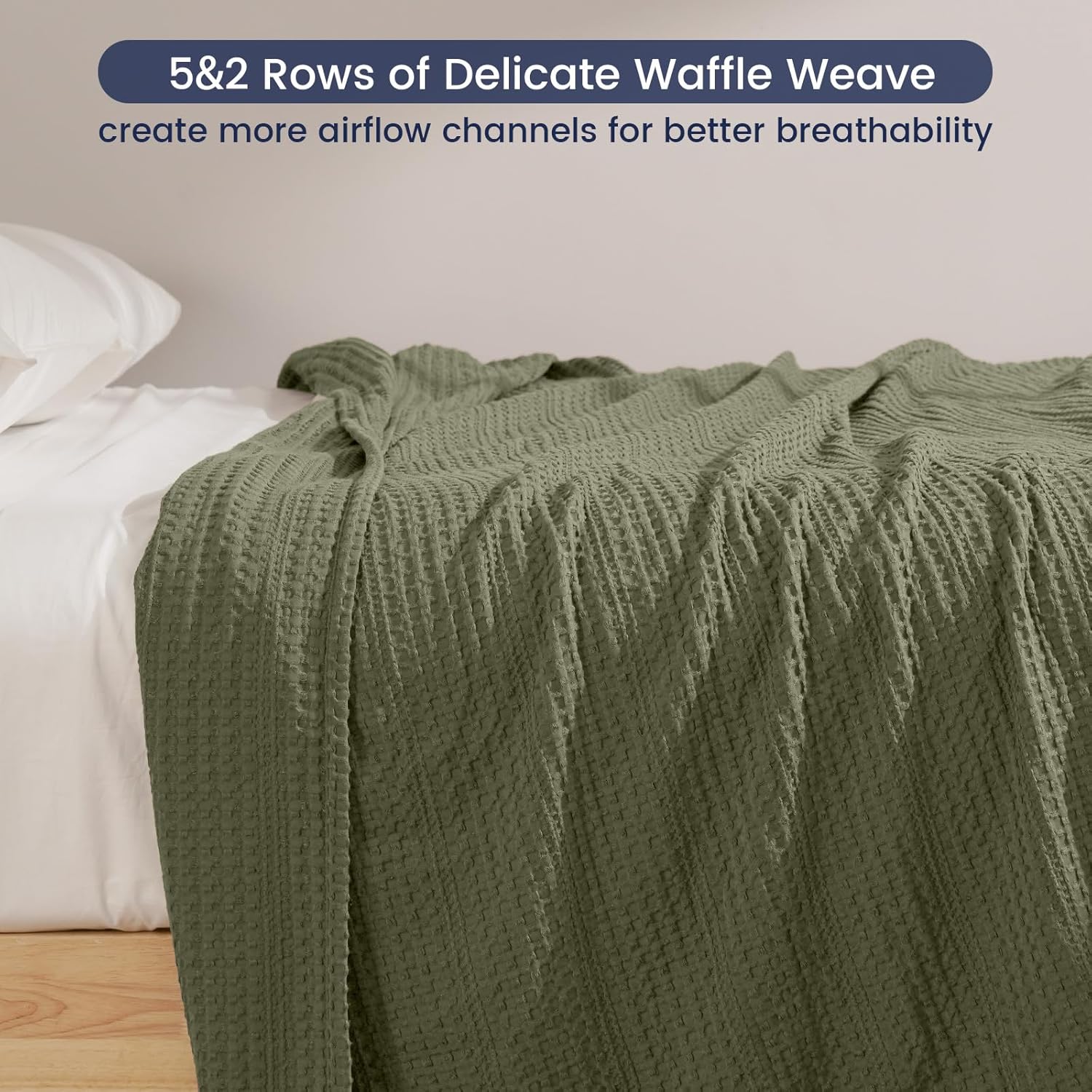 PHF Lightweight Waffle Weave Throw Blanket 50"x 60", Soft Woven Summer Blanket for Hot Sleepers - Aesthetic Home Decor for Couch Bed Sofa, Pet Friendly, Olive Green - Image 5