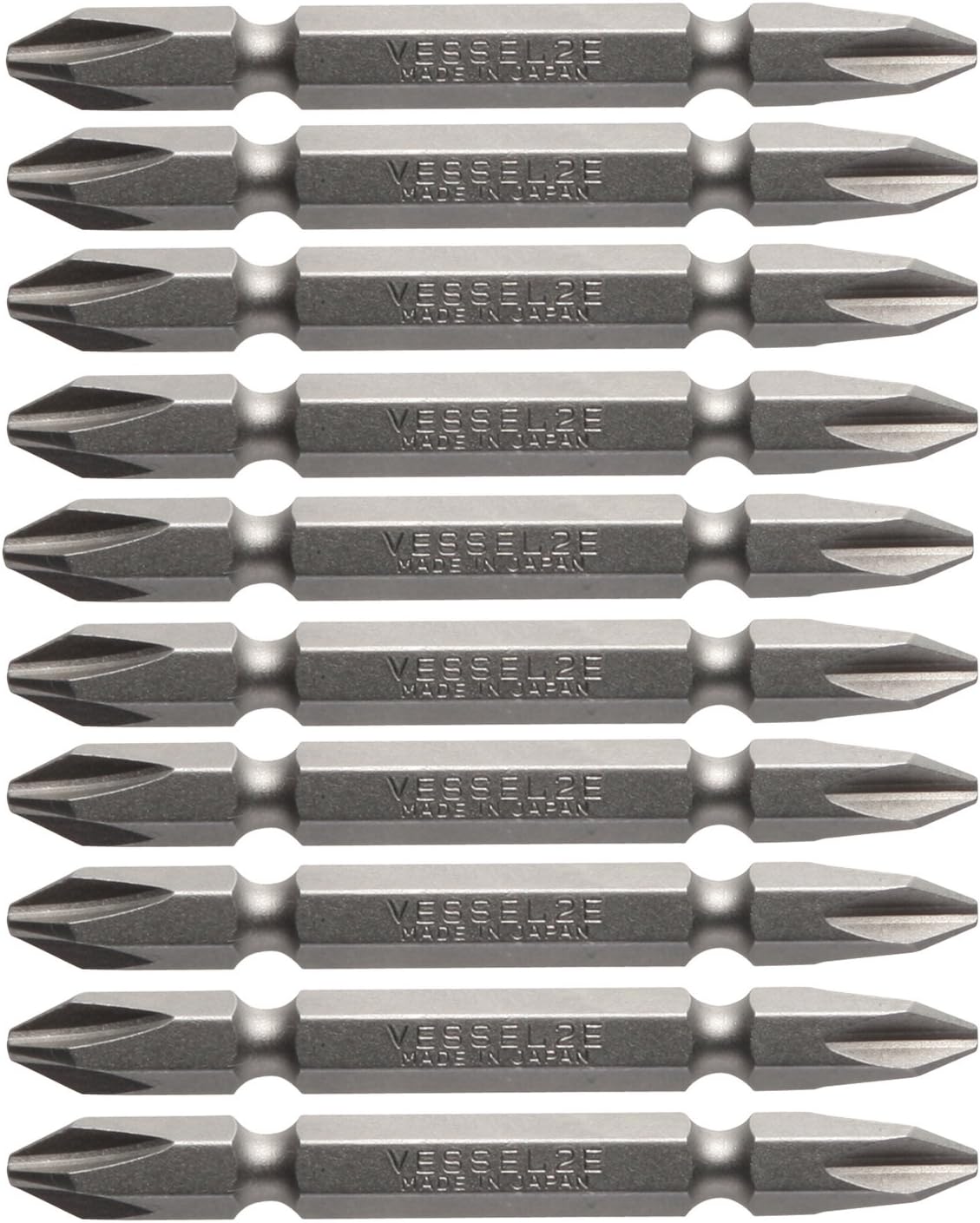 VESSEL Double Ended Bit A14 + 2 x 65 mm Hardness E 10 Piece Set Air Electric Screwdriver ZP