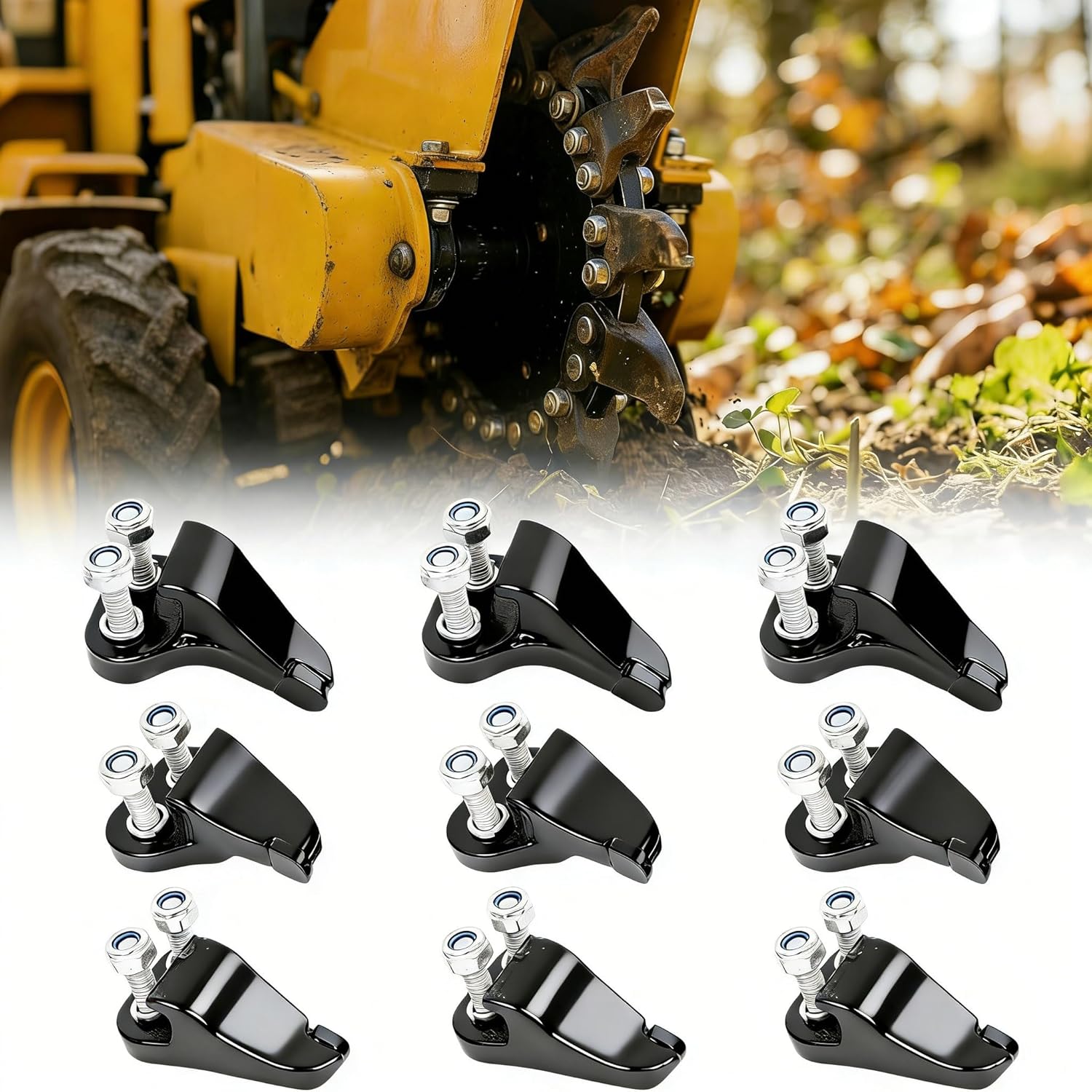 Set of 9 Carbide High Speed Cutting Teeth Fits DK2 Stump Grinder Model OPG777 & for Power King Stump Grinder Model PK0803, Black