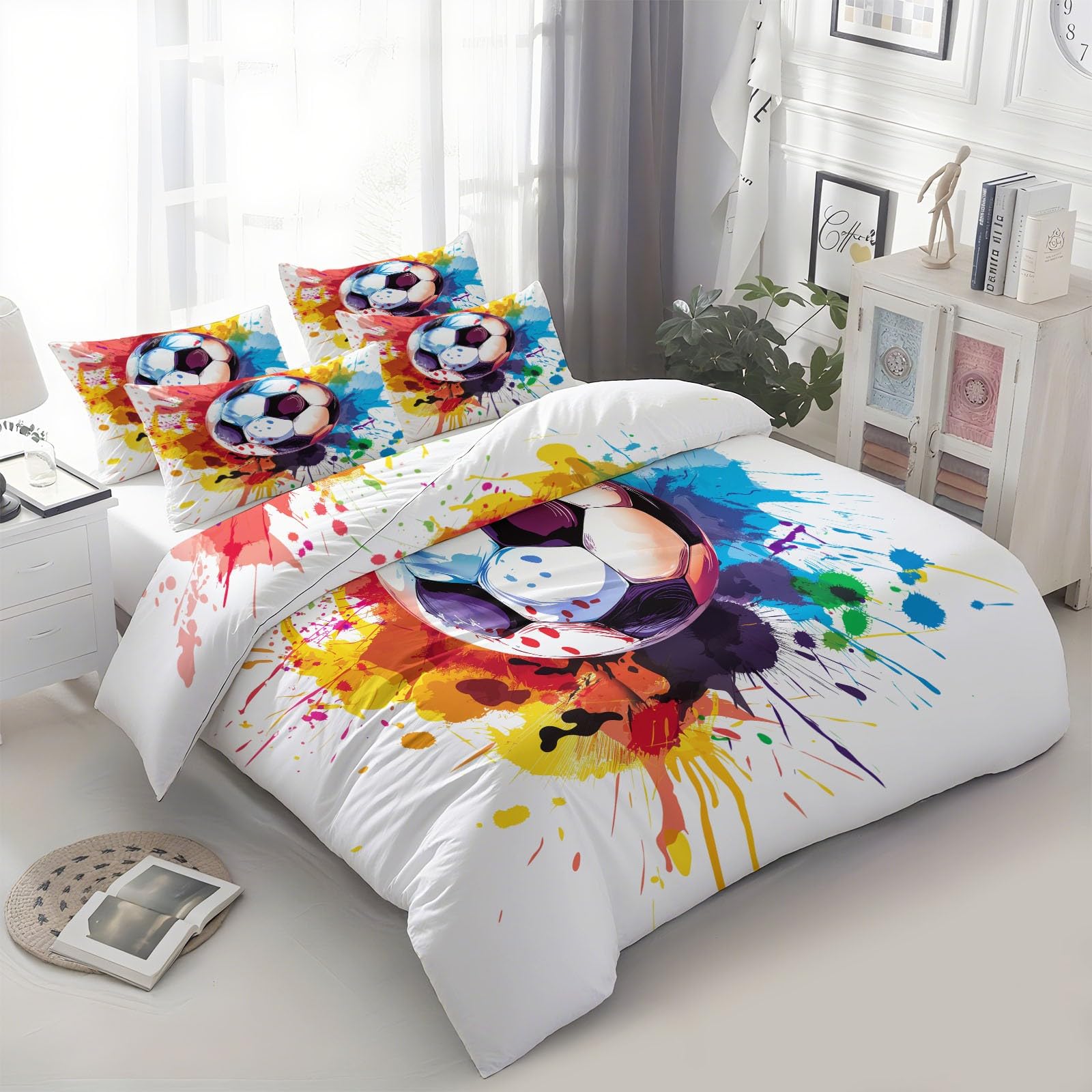 Housse de couette 160x200 football graffiti avec taies d'oreiller