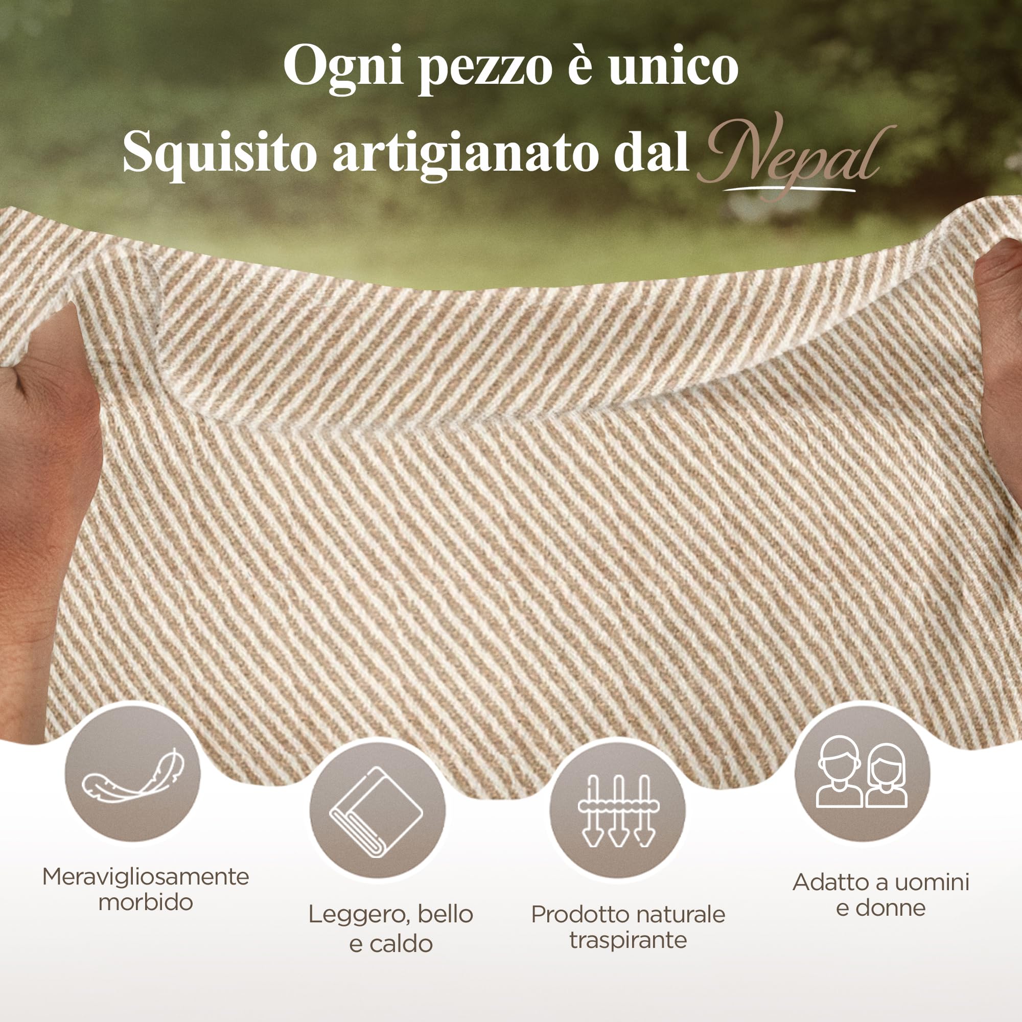 Sciarpa Unisex in Cashmere - Lana per Donna e Uomo, Leggera Con Motivo a Strisce - Avvolgente e Calda 68 x 190 cm, da Collo - Prodotto in Nepal