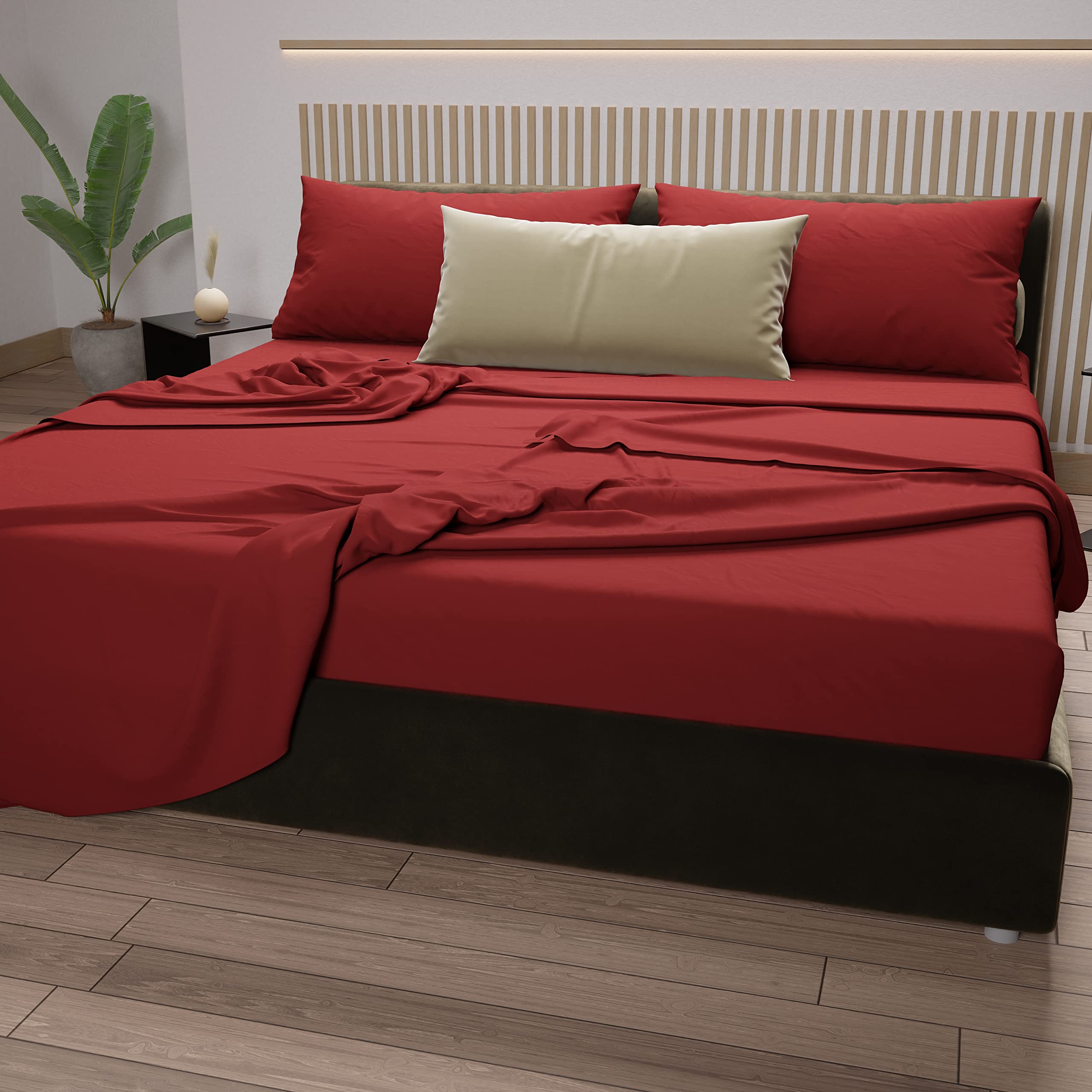 PETTI Artigiani Italiani - Cotton Sheets, French Double Bed Sheets, French Double Bed Set, Red, 100% Made in Italy - Image 2