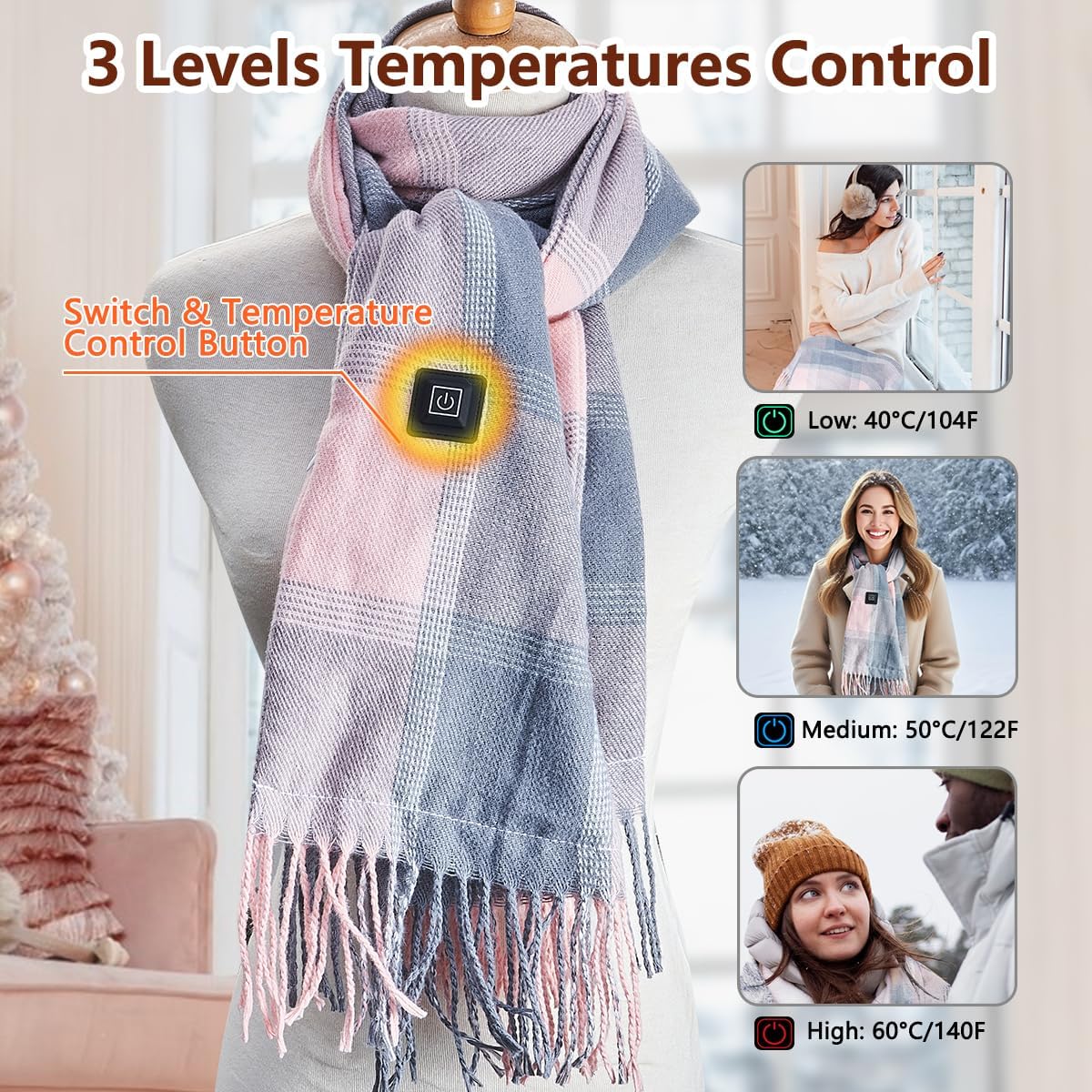 Heated Scarf for Women Rechargeable, Electric Heating Scarf with 3 Temperature Levels, Christmas Gifts for Women - Image 2