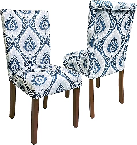 HomePop Classic Parsons - Sillas de comedor, paquete de 2, estampado de medallón azul Ikat