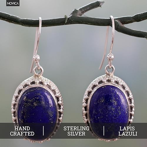 Miniatura 4 de NOVICA Aretes colgantes artesanales hechos a mano de lapislázuli hechos a mano, hechos a mano, de plata de ley, azul real, real, real, reflexivo,