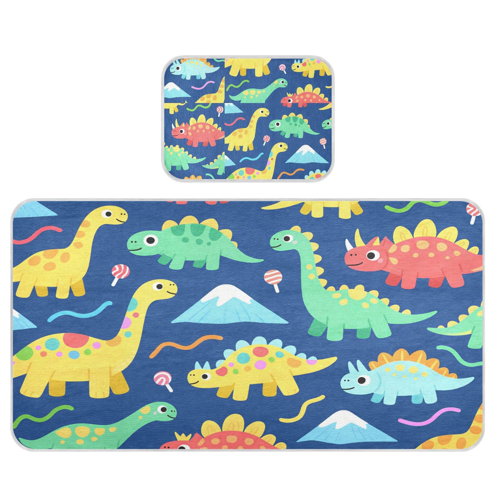miaozhen cooling baby mattress topper 28 x 52 reusable Dinosaur Pterodactyl Stegosaurus Dark Blue pads washable waterproof for